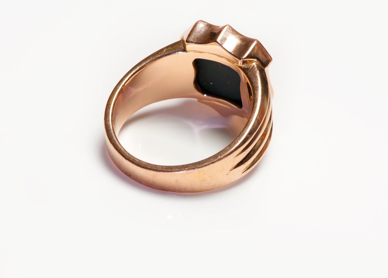 Antique Gold Bloodstone Crest Shield Men's Ring