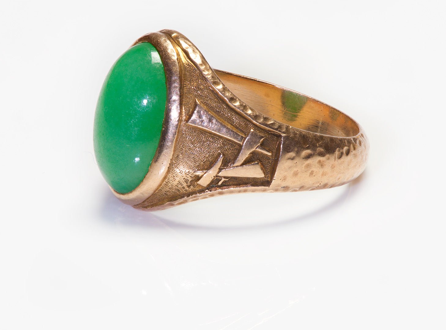 Antique Gold Cabochon Jade Men's Ring