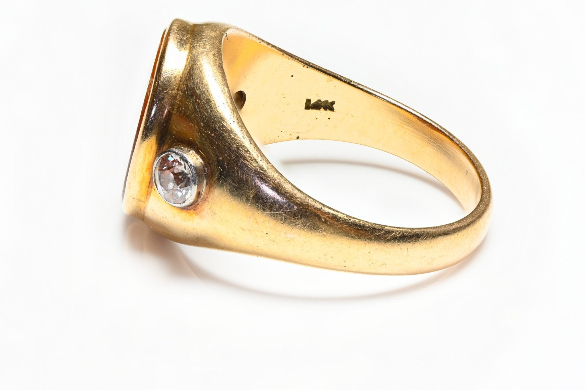 Antique Gold Carnelian Intaglio "Horse" Diamond Men's Ring