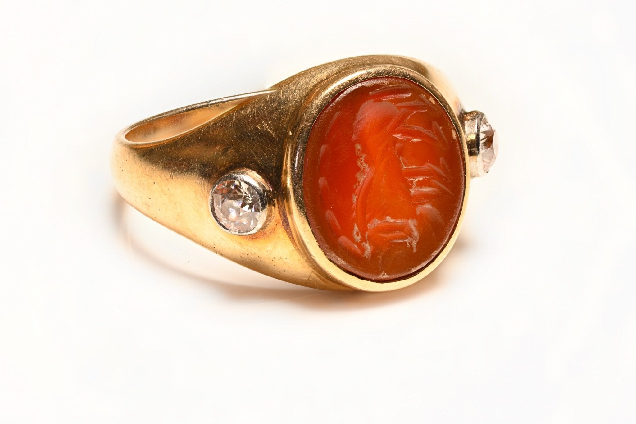 Antique Gold Carnelian Intaglio "Horse" Diamond Men's Ring