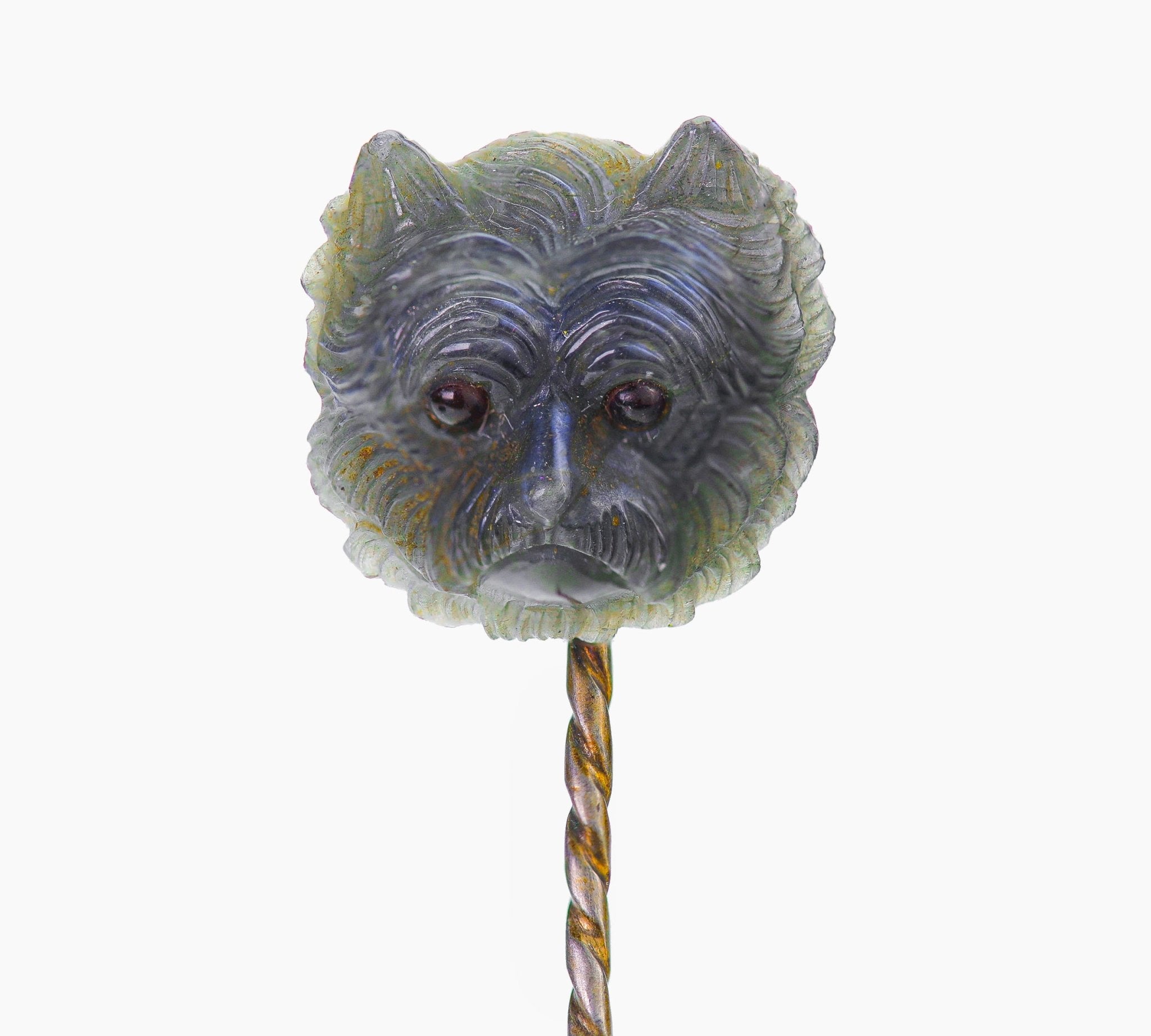 Antique Gold Carved Labradorite Dog Stick Pin