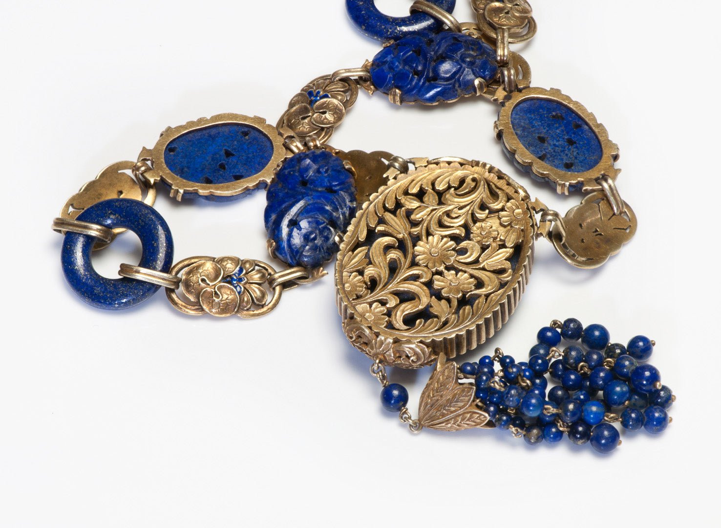 Antique Gold Carved Lapis Cameo Necklace