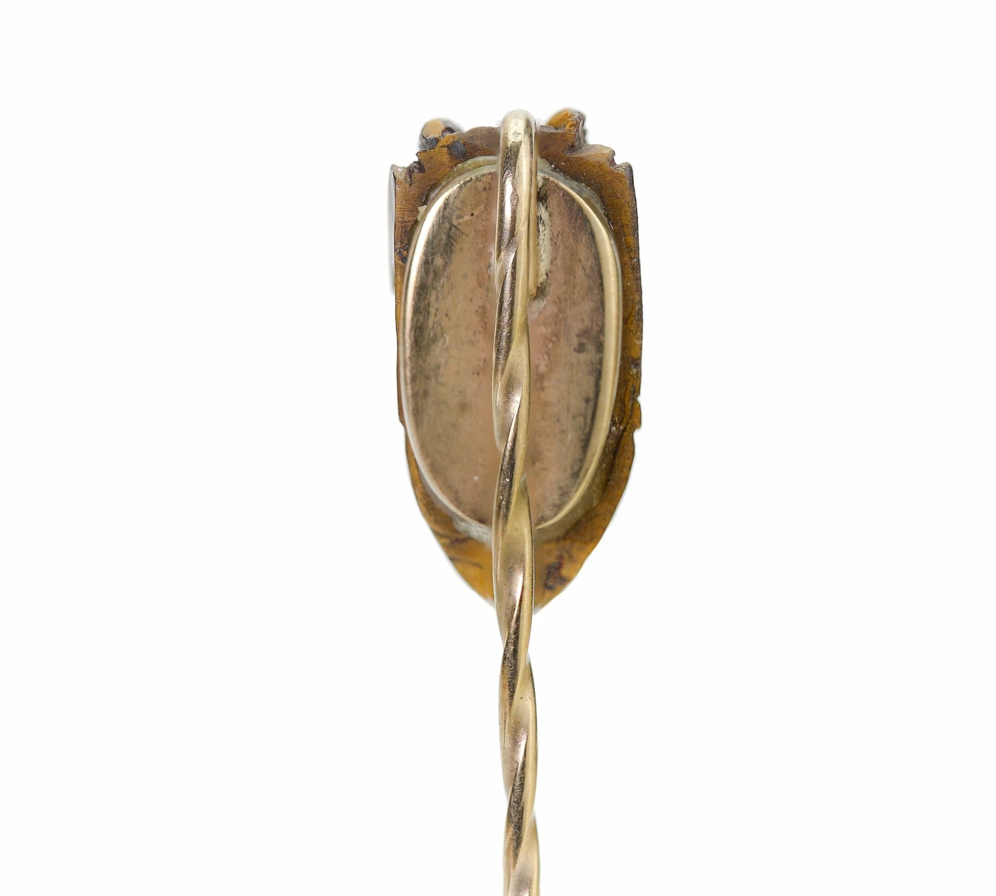 Antique Gold Carved Tigers Eye Devil Face Stick Pin