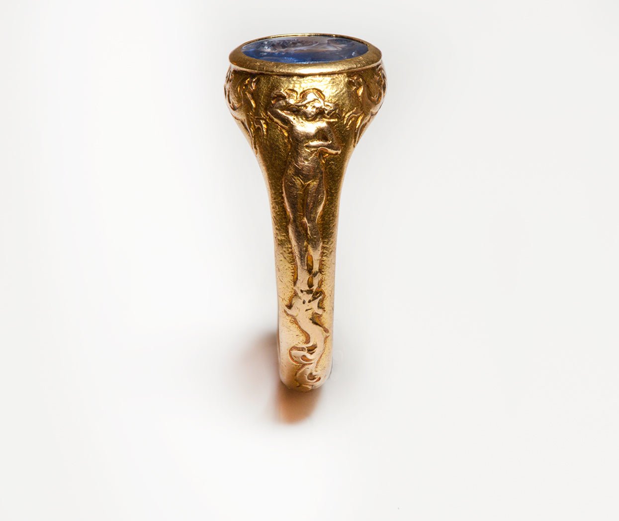 Antique Gold Ceylon Sapphire Intaglio Men's Ring