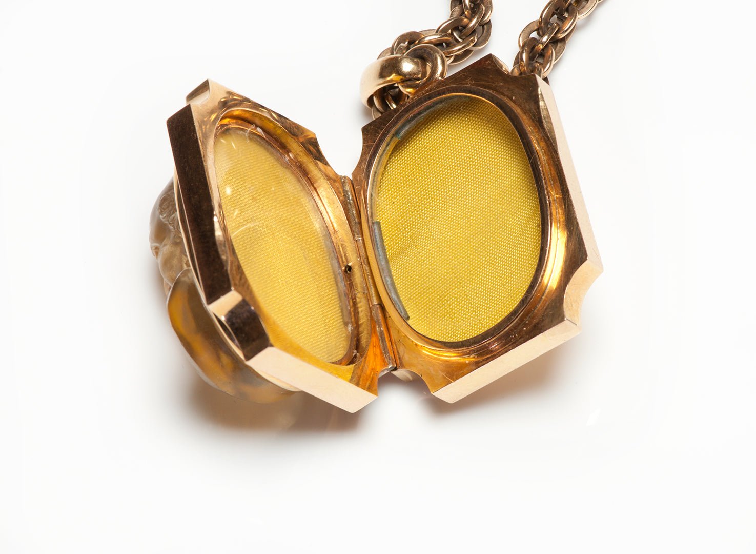 Antique Gold Citrine Cameo Roman Lucius Annaeus Seneca Locket Chain Pendant