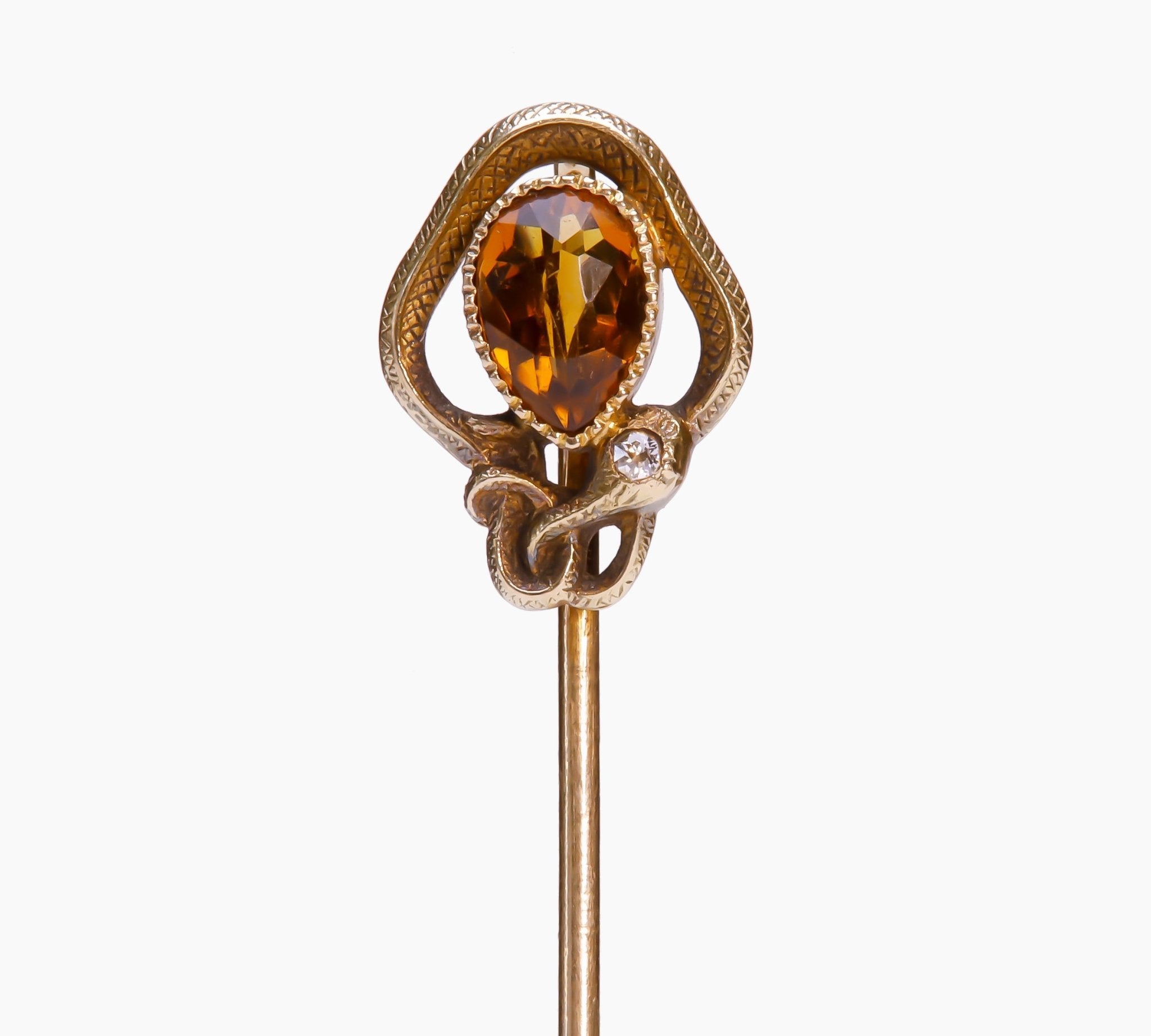 Antique Gold Citrine Diamond Snake Stick Pin