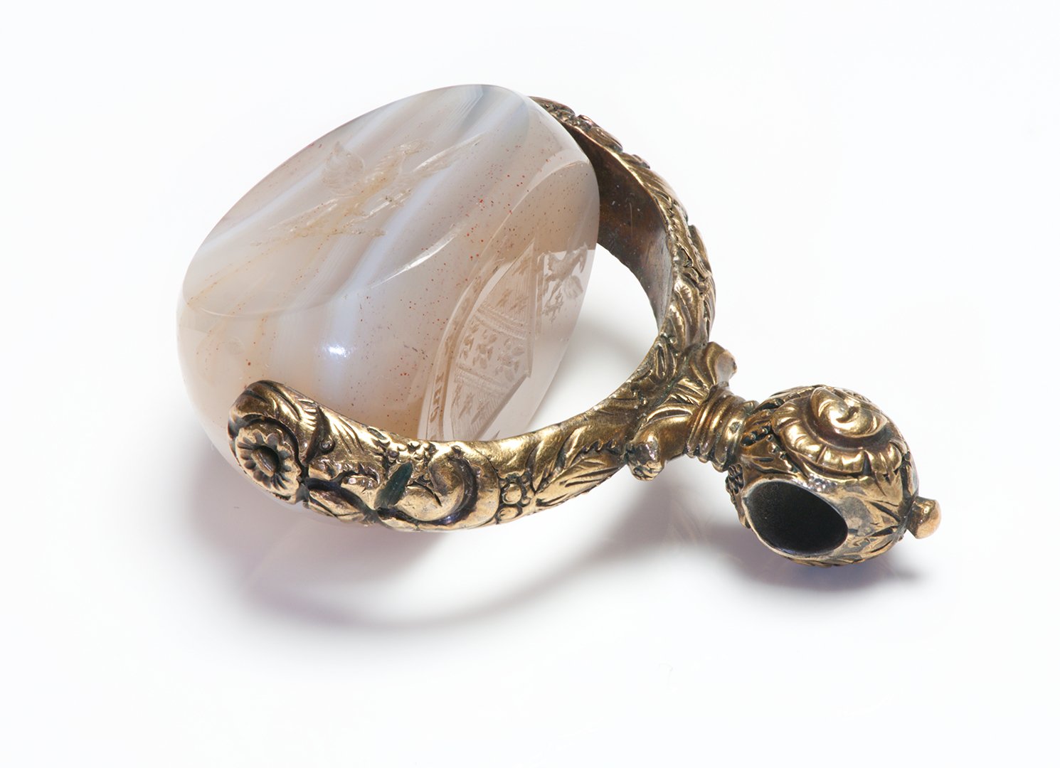 Antique Gold Crest Agate Fob