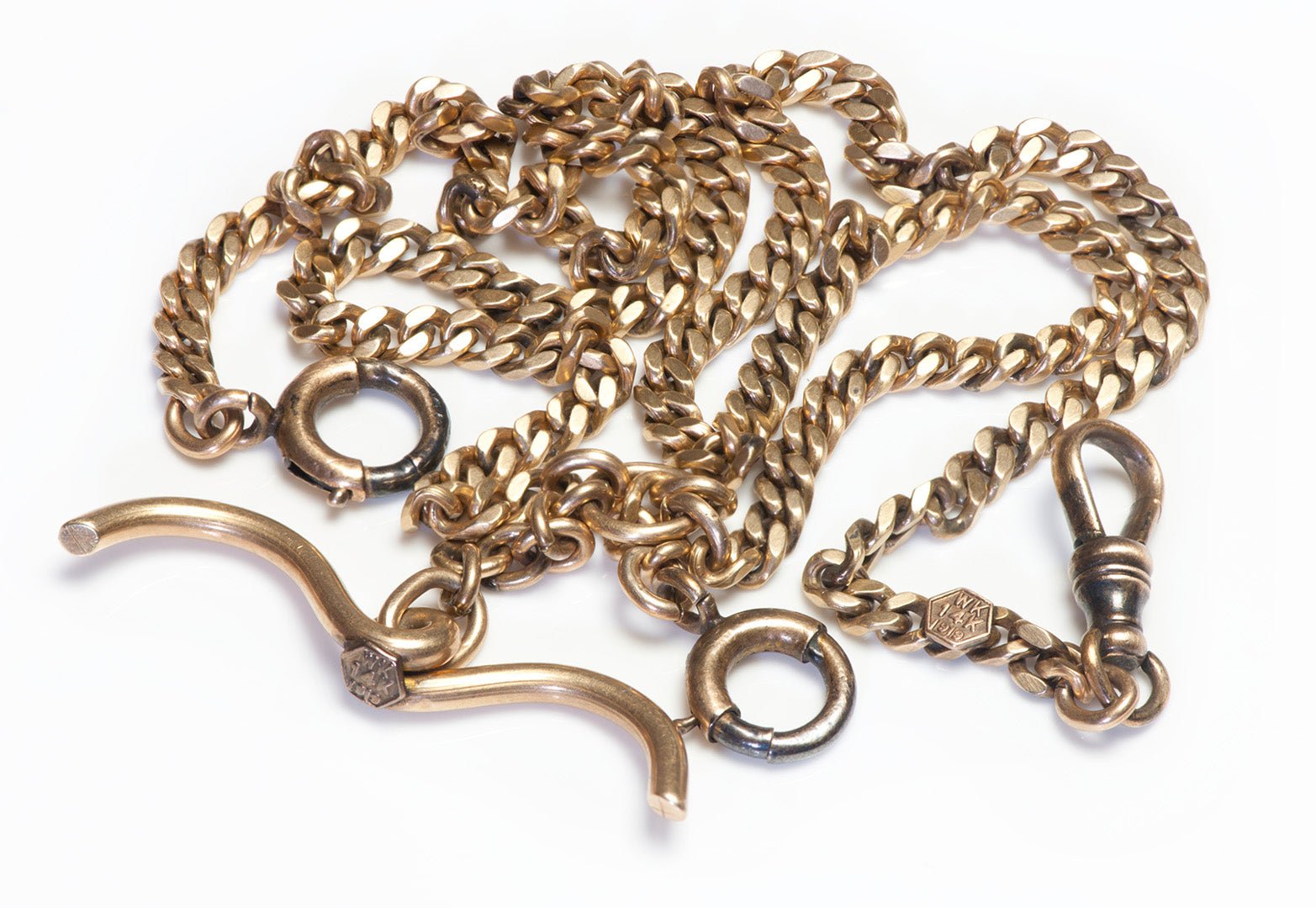 Antique Gold Curb Link Fob Watch Chain