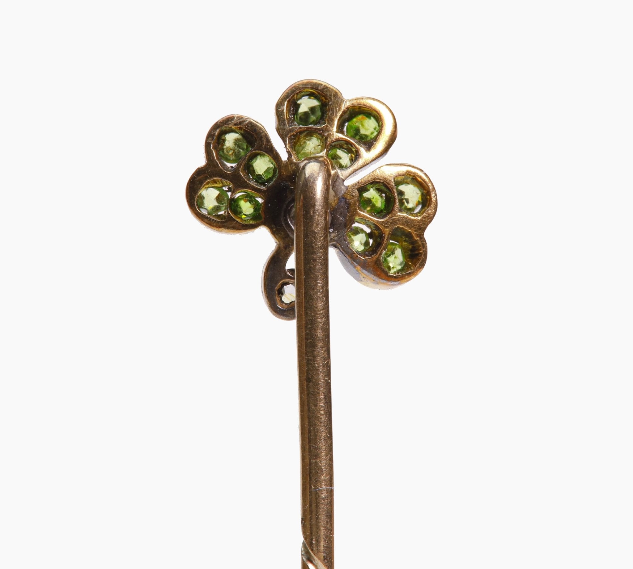 Antique Gold Demantoid Garnet Diamond Stick Pin
