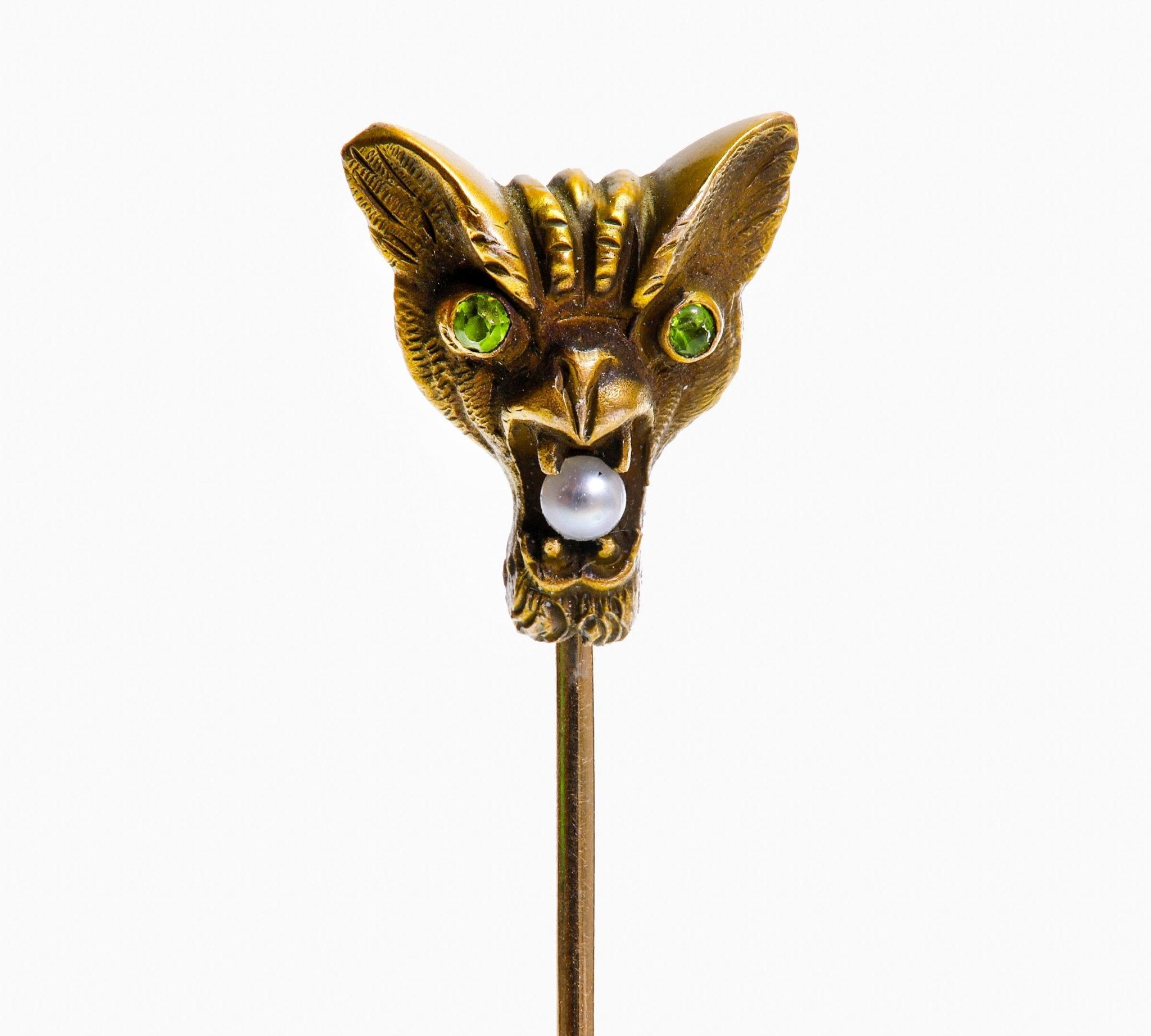Antique Gold Demantoid Pearl Gargoyle Stick Pin