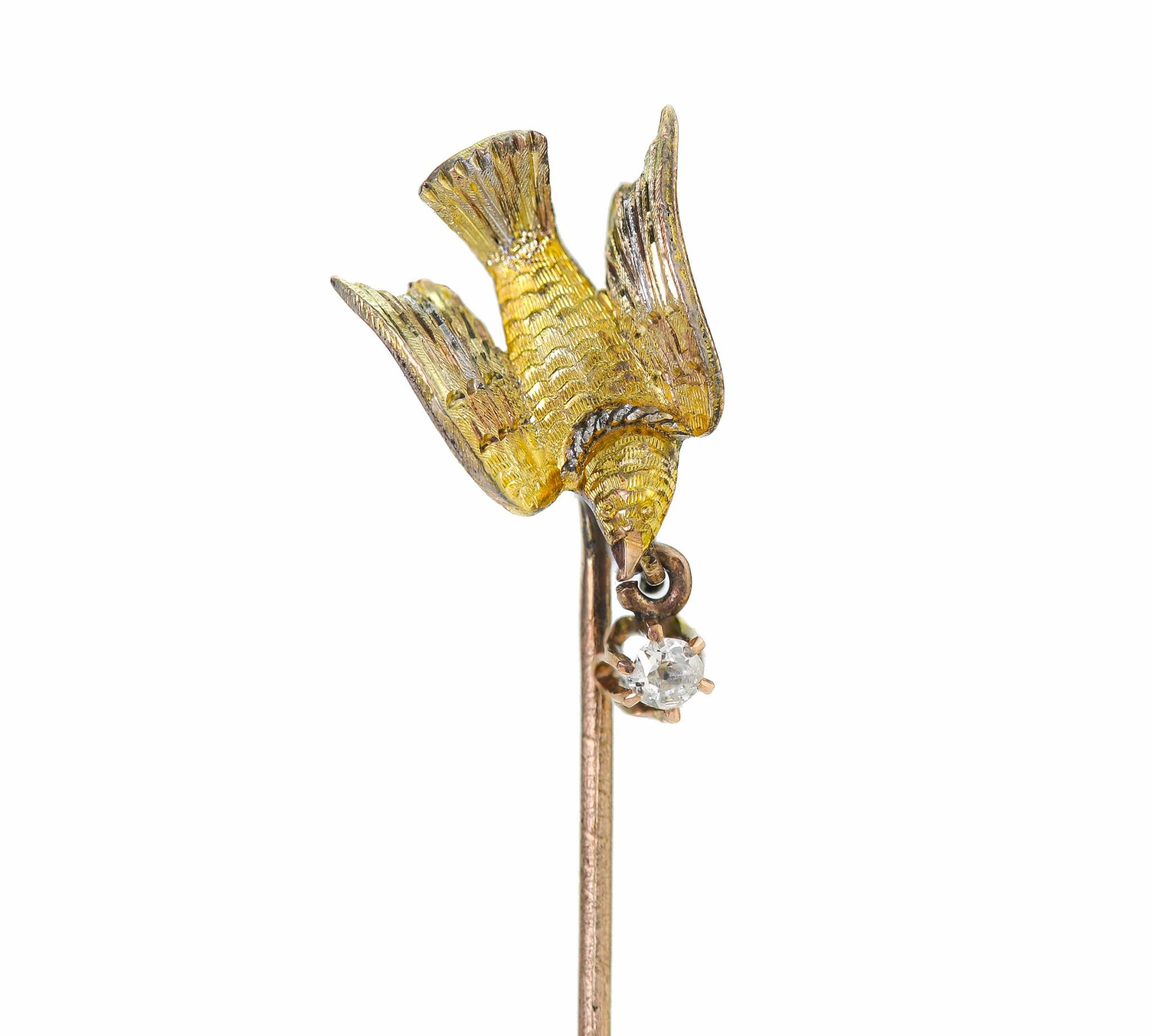 Antique Gold Diamond Bird Stick Pin