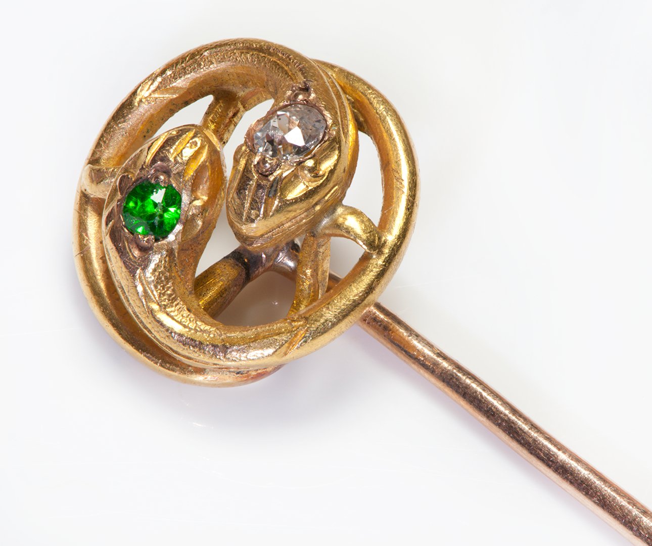 Antique Gold Diamond Demantoid Snake Stick Pin