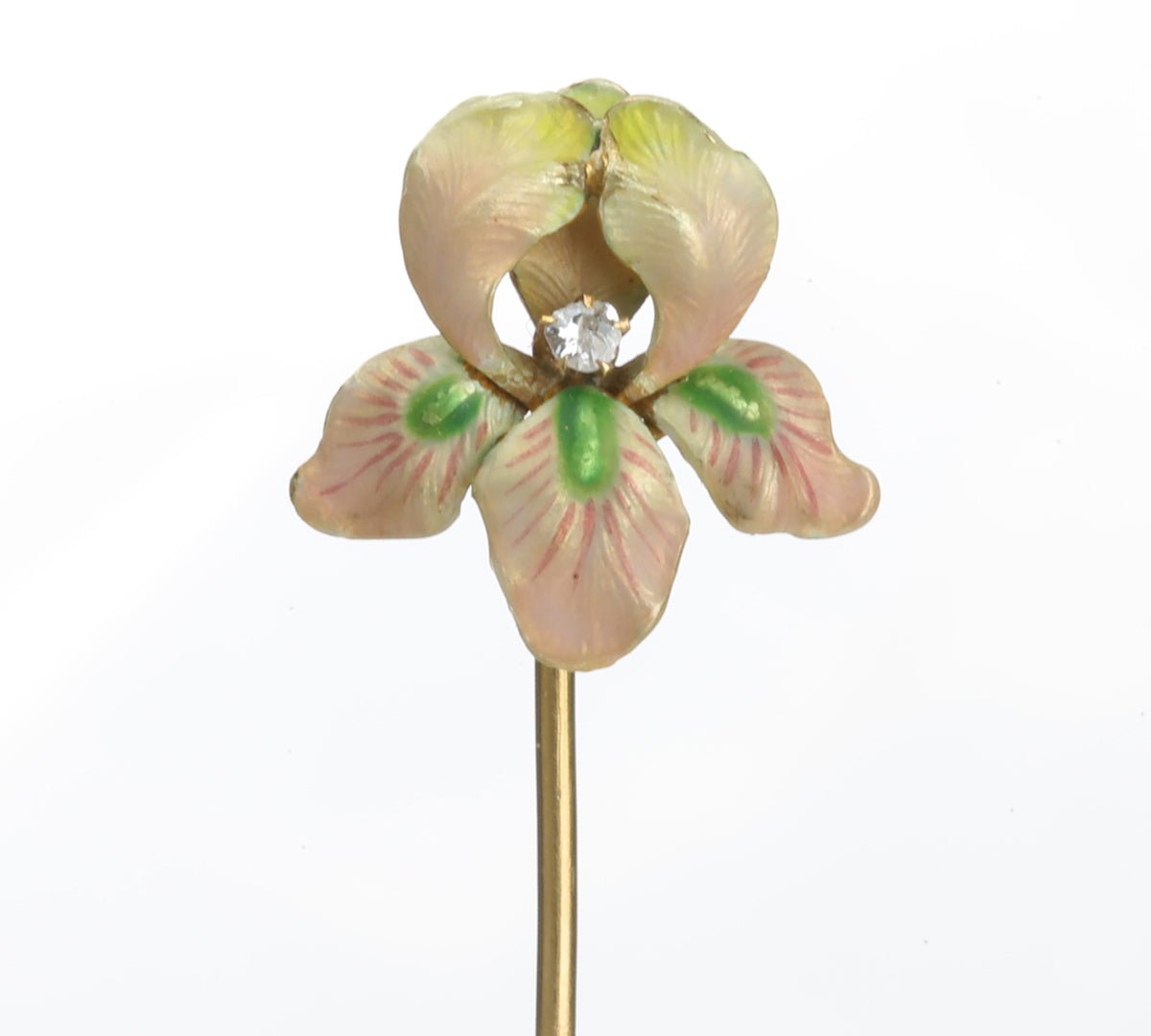 Antique Gold Diamond Enamel Orchid Stick Pin