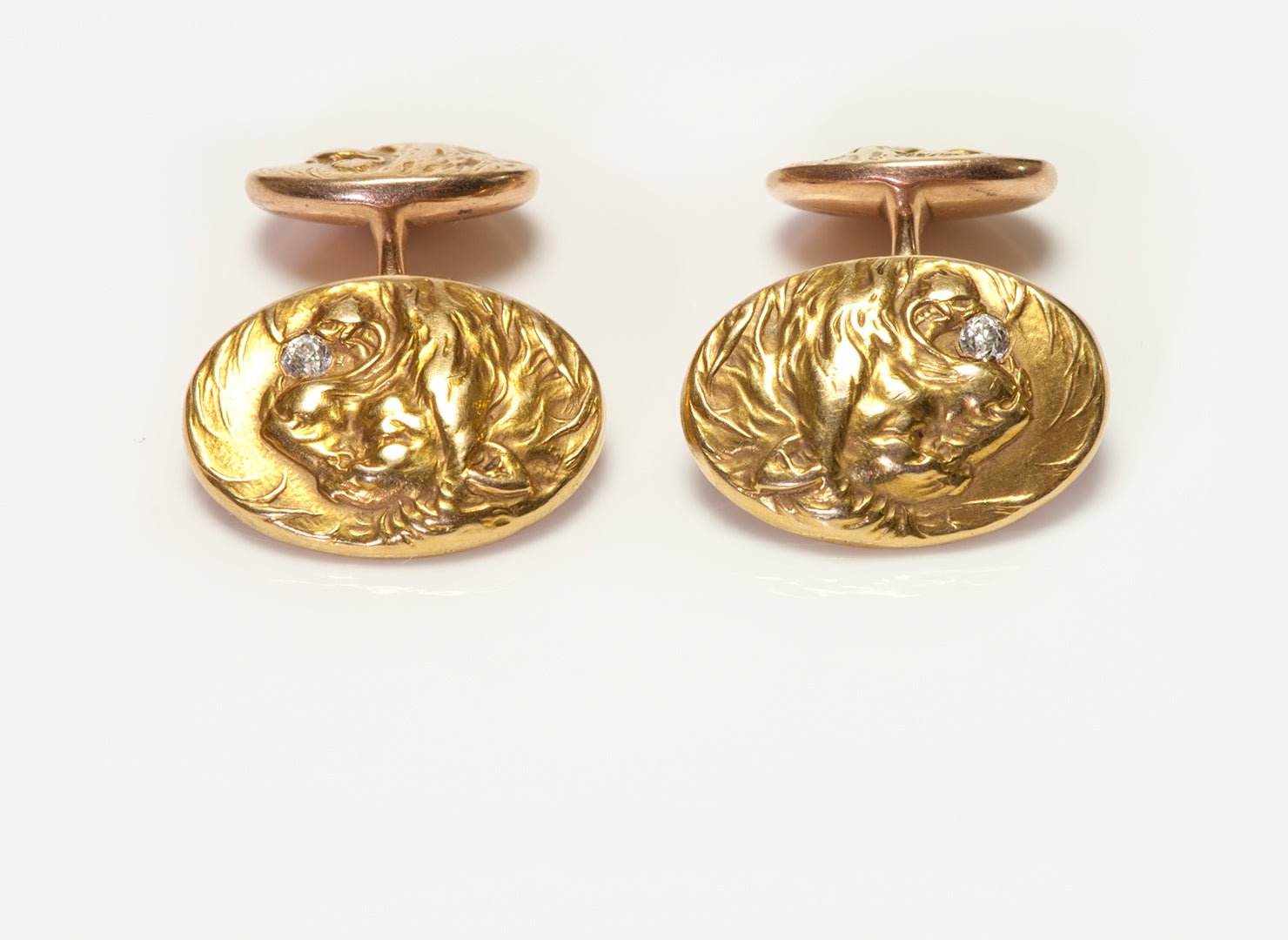 Antique Gold & Diamond Lion Cufflinks