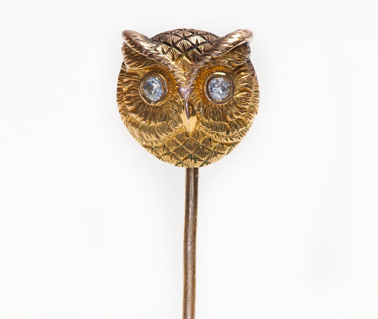 Antique Gold Diamond Owl Stick Pin
