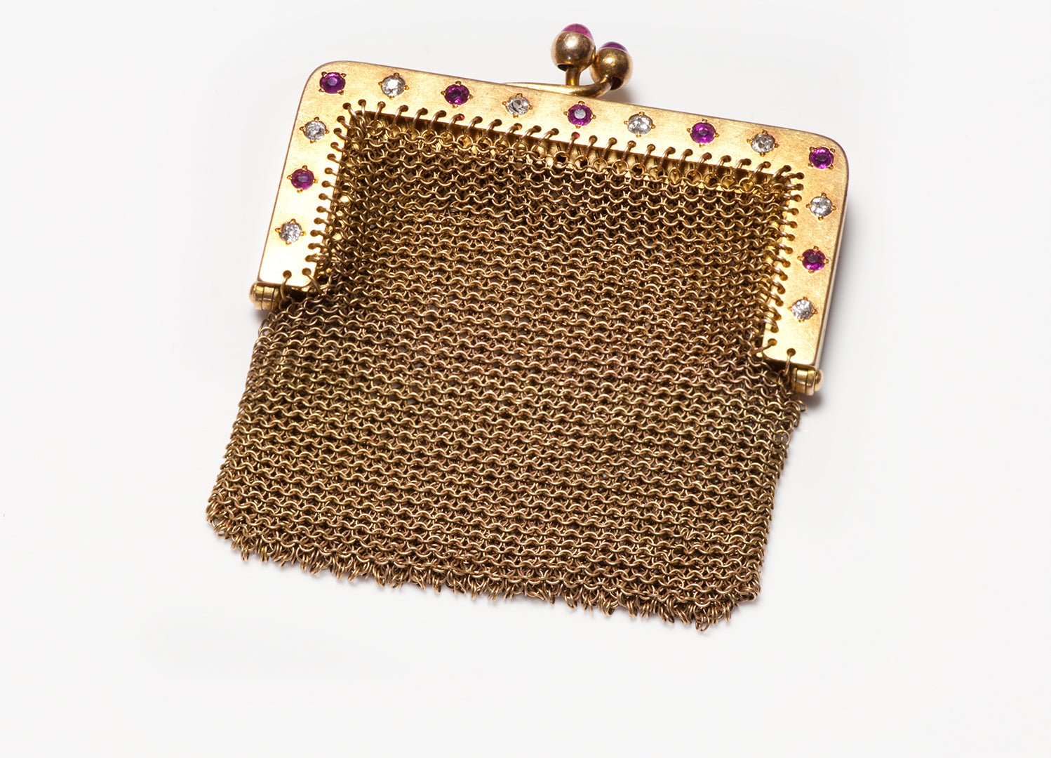 Antique Gold Diamond Ruby Miniature Mesh Purse