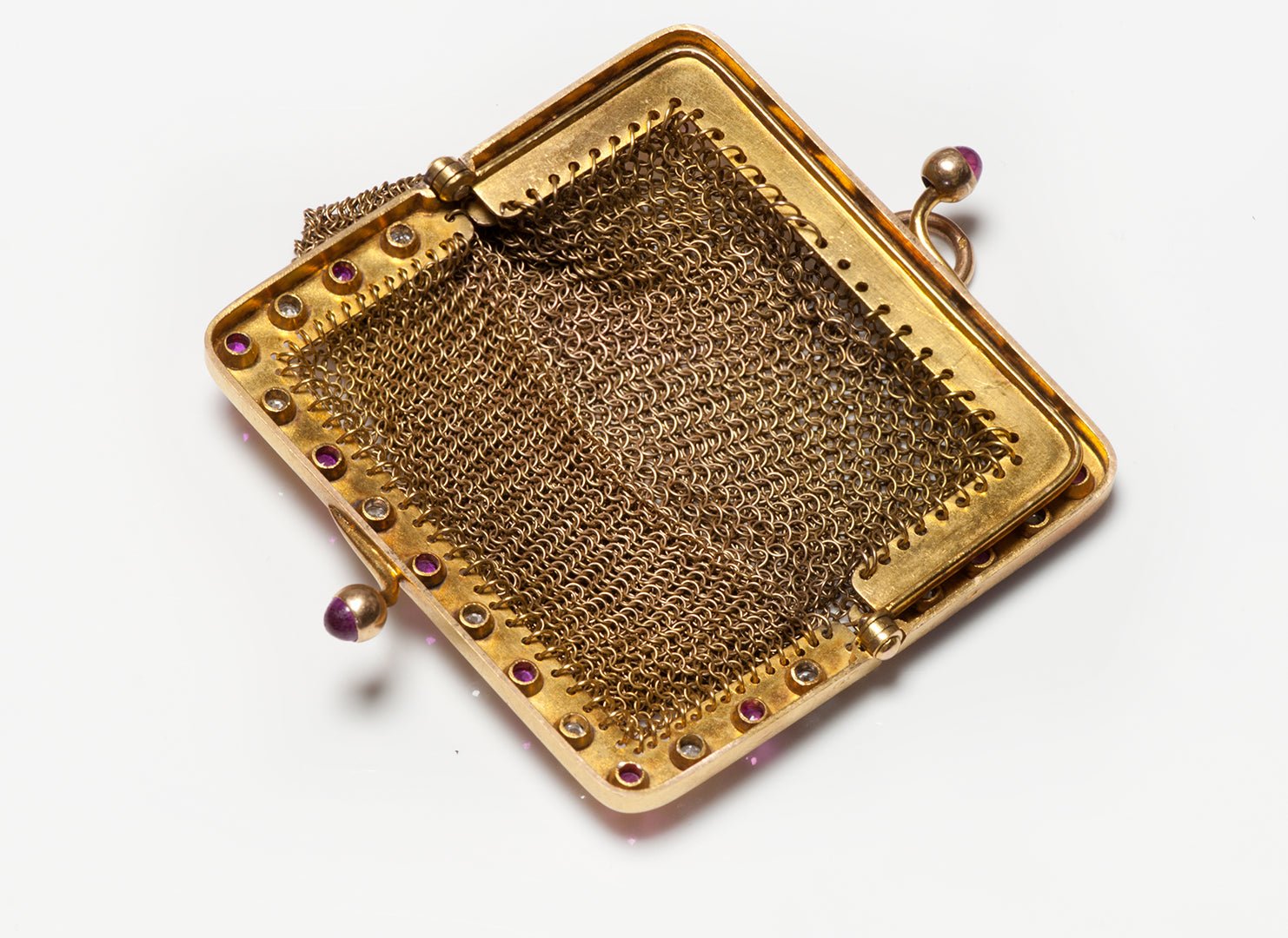 Antique Gold Diamond Ruby Miniature Mesh Purse