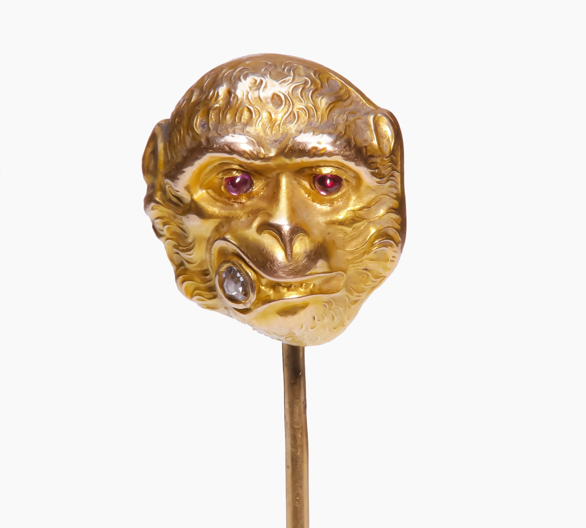 Antique Gold Diamond Ruby Monkey Stick Pin