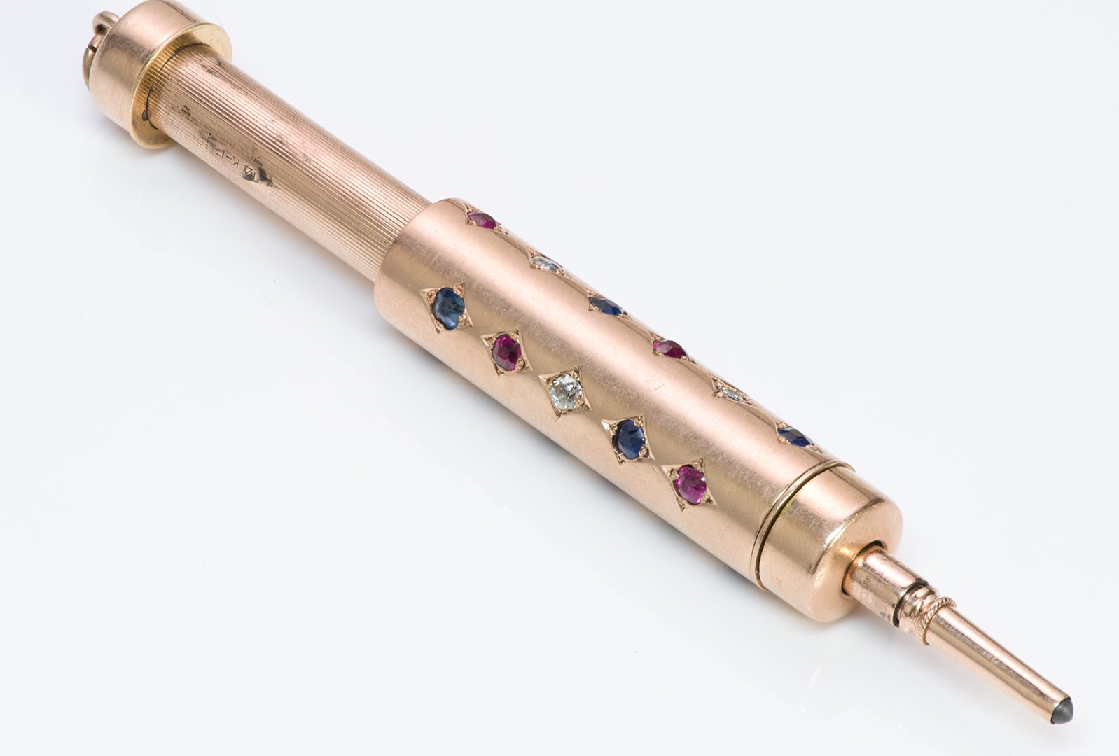 Antique Gold Diamond Ruby Sapphire Gold Mechanical Pencil