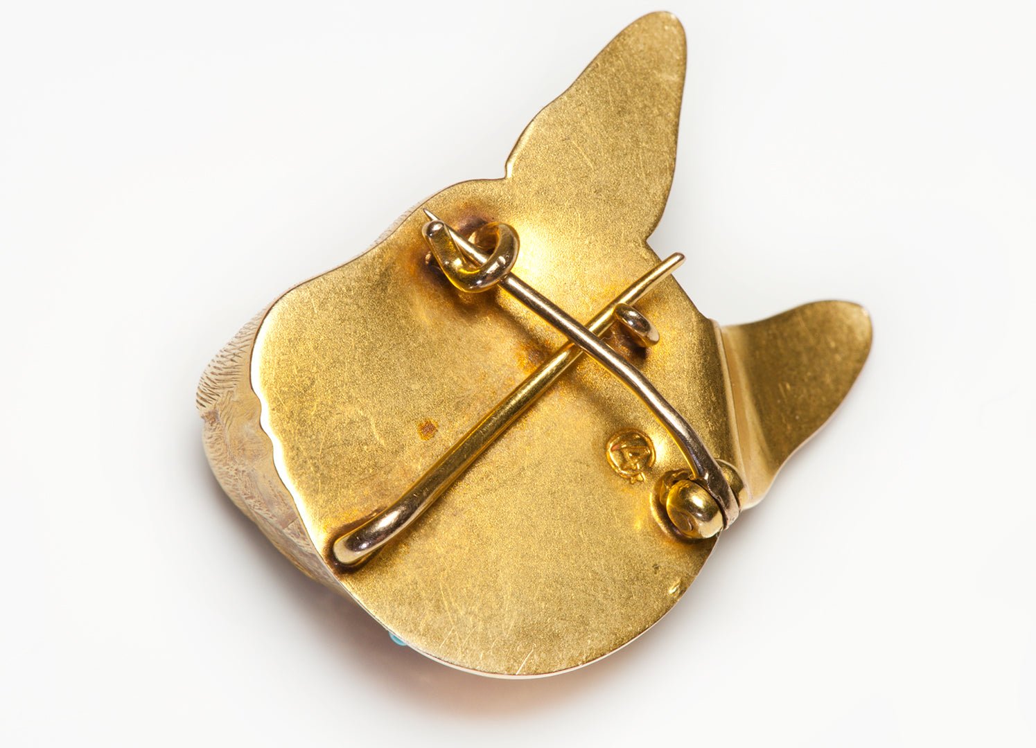 Antique Gold Diamond Turquoise Dog Brooch