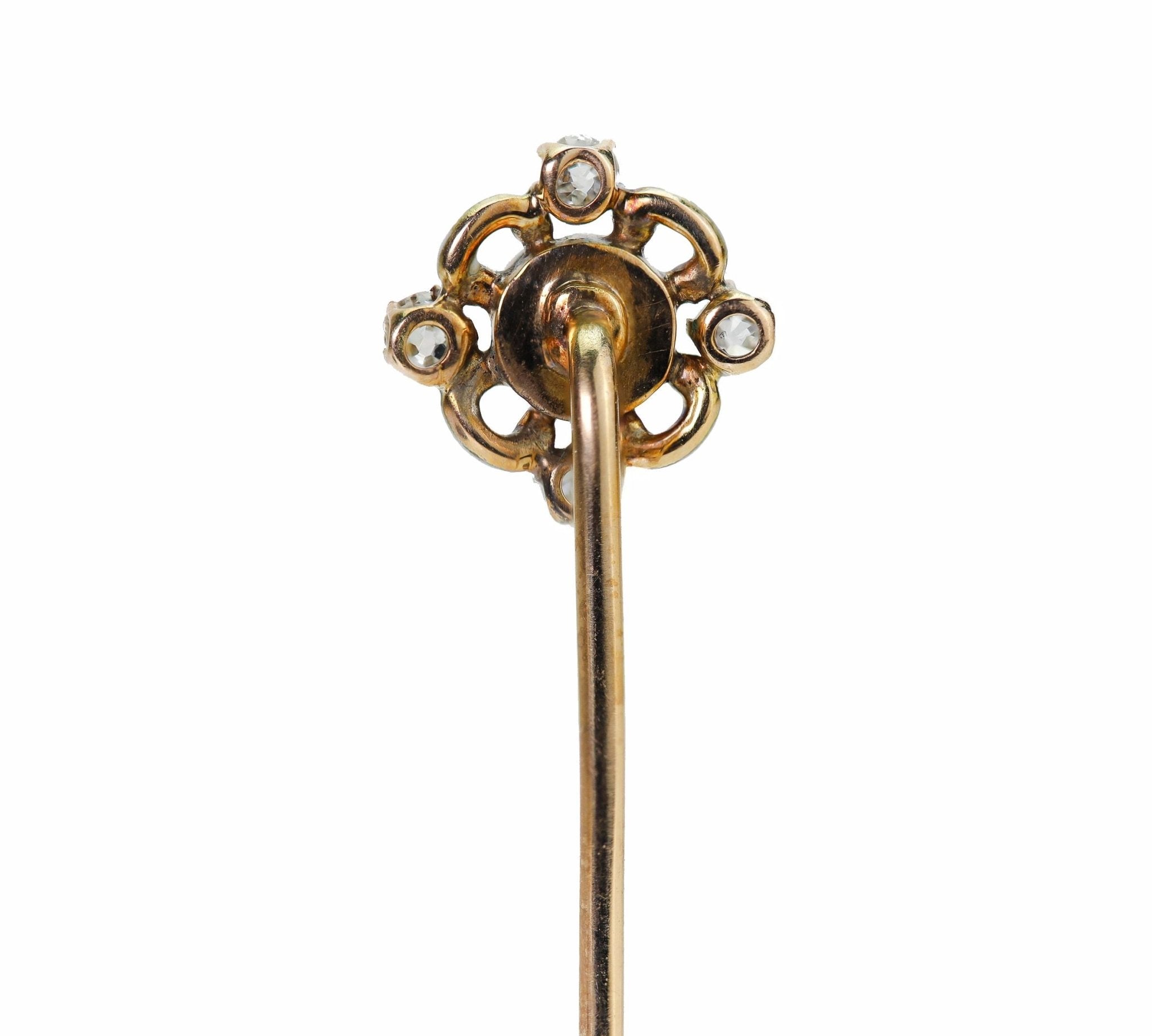 Antique Gold Diamond Turquoise Enamel Stick Pin