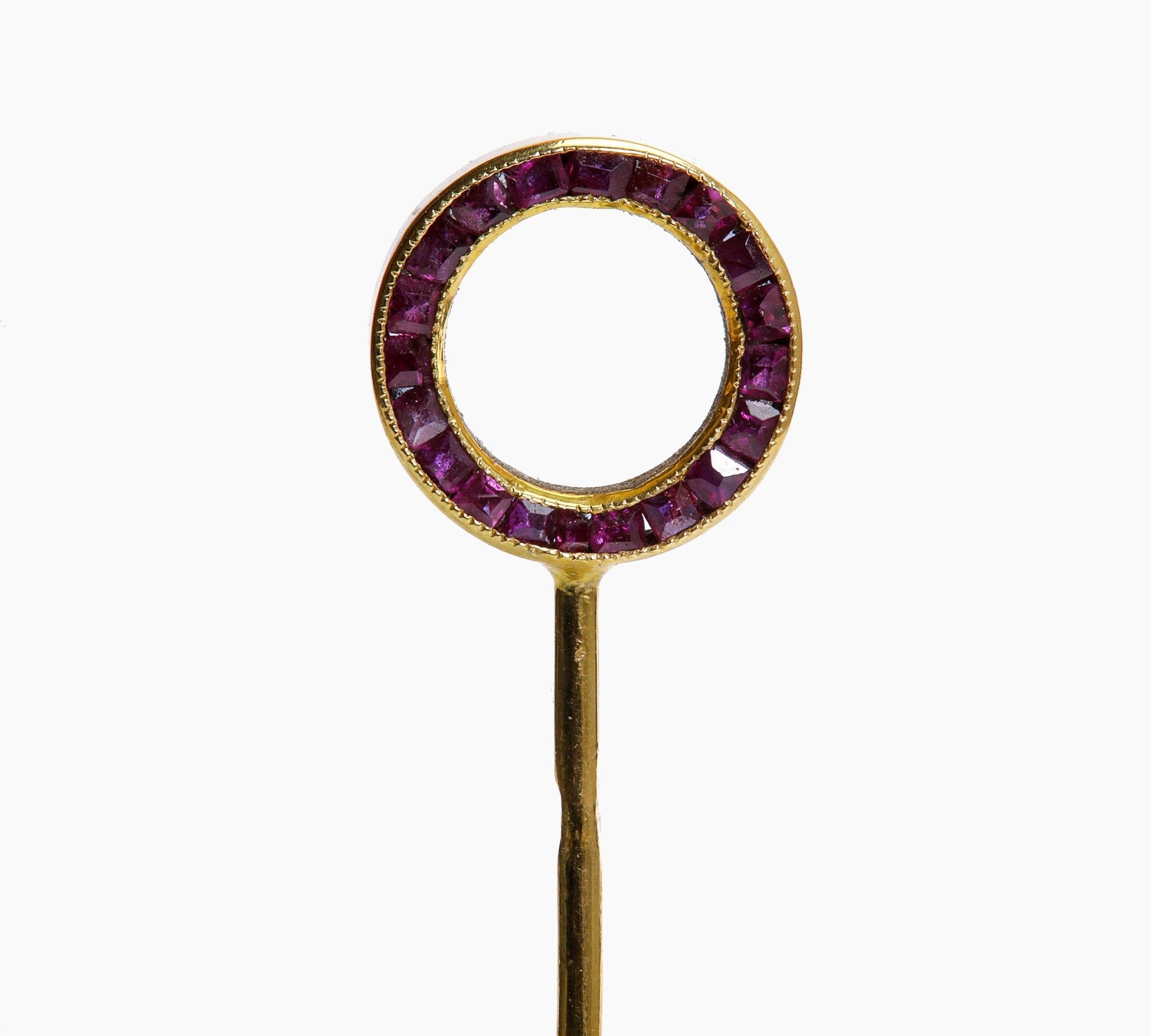 Antique Gold Double Sided Gem Set Ruby Sapphire Stick Pin