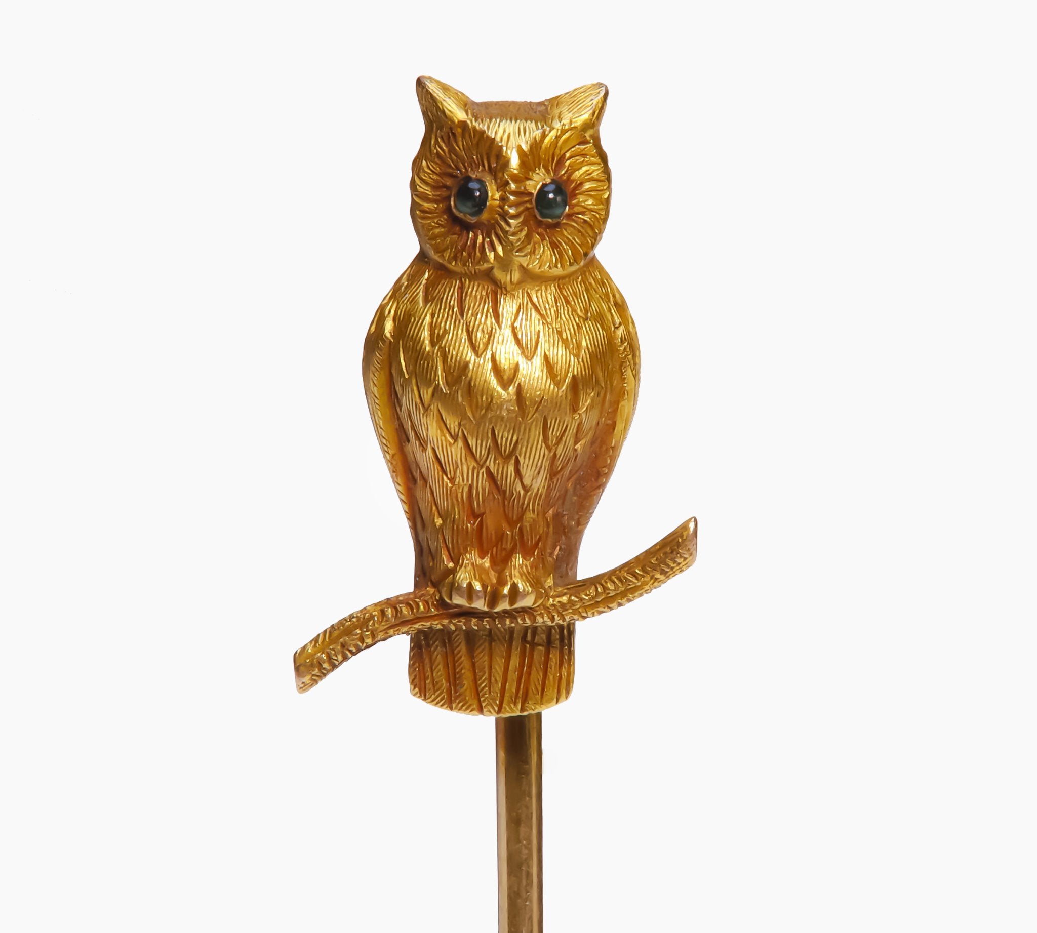 Antique Gold Emerald Owl Stick Pin