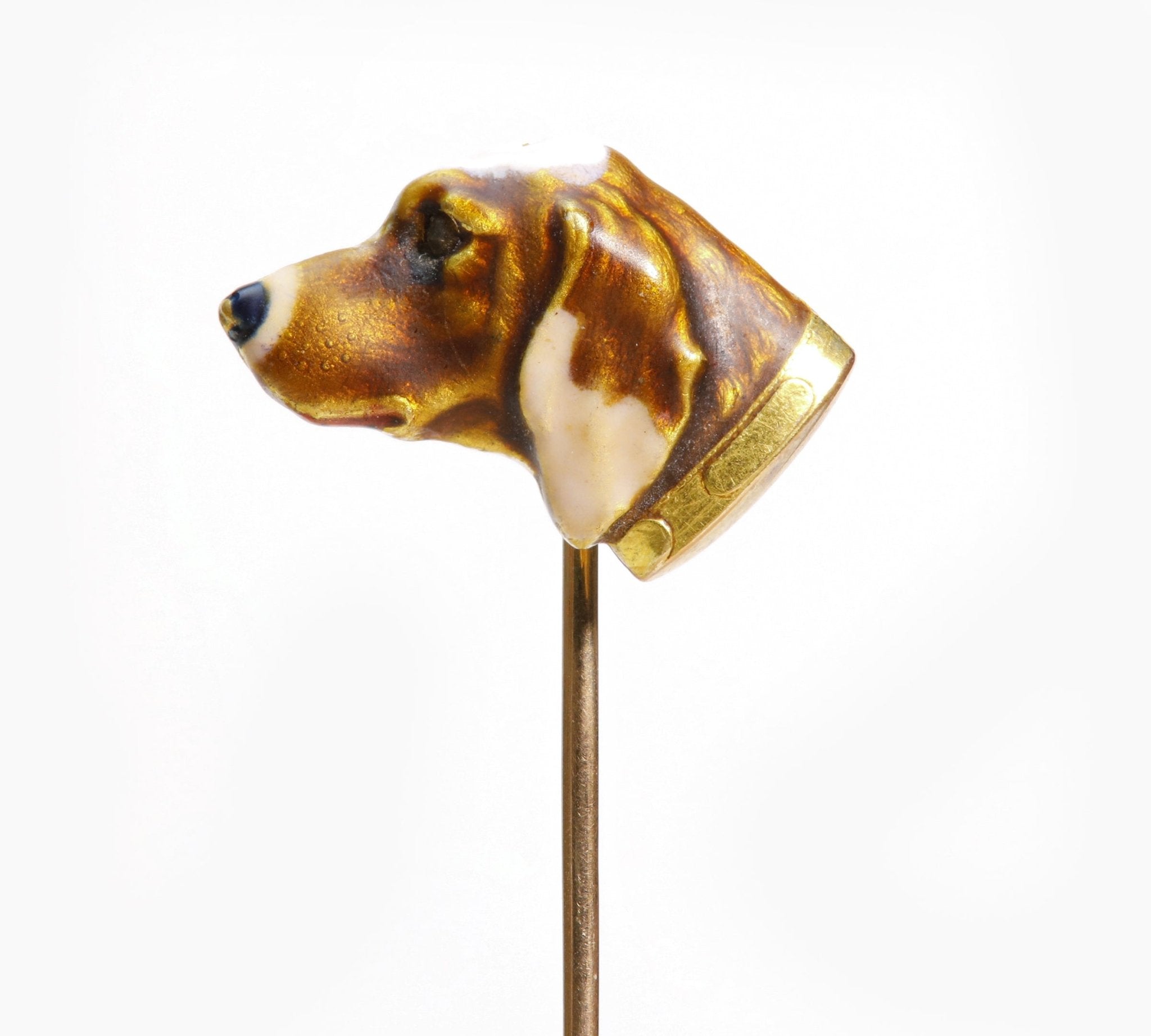 Antique Gold Enamel Citrine Dog Stick Pin