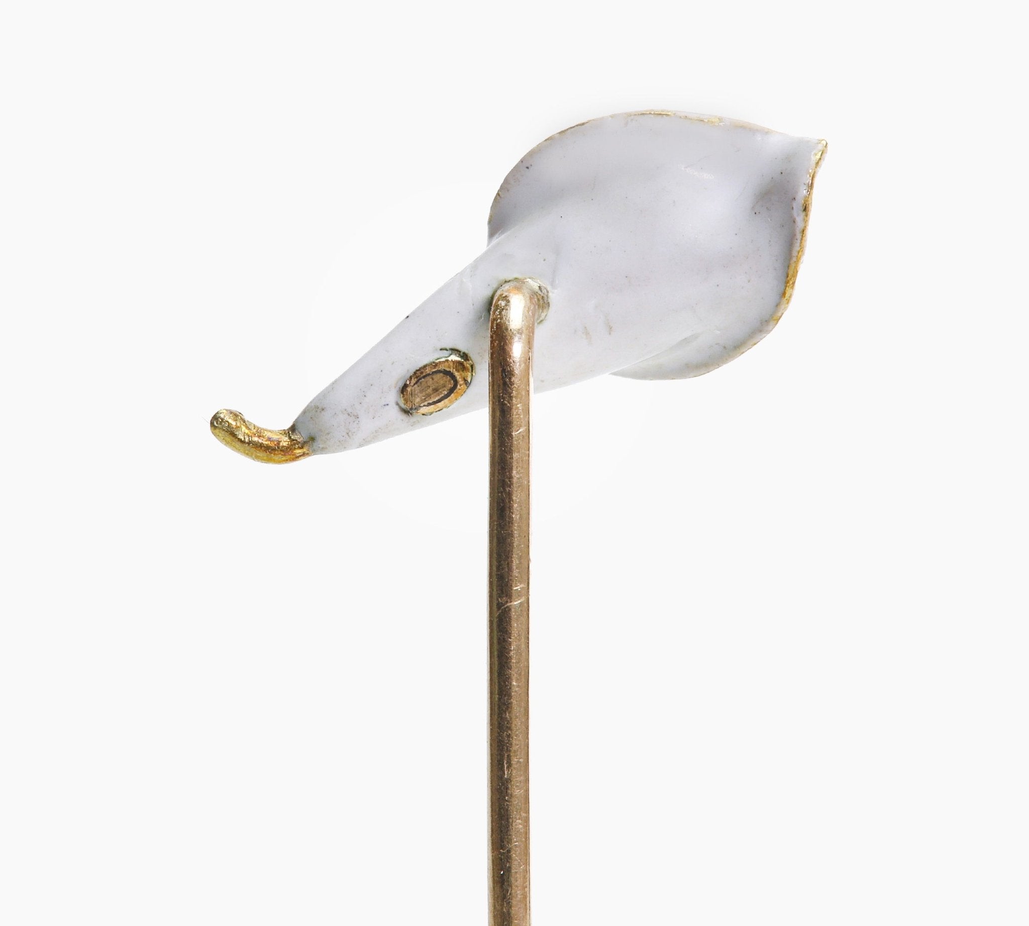 Antique Gold Enamel Diamond Calla Lily Stick Pin