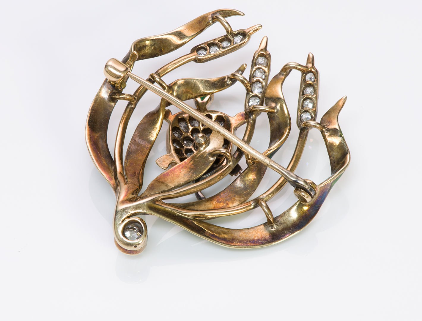 Antique Gold Enamel Diamond Emerald Turtle Brooch