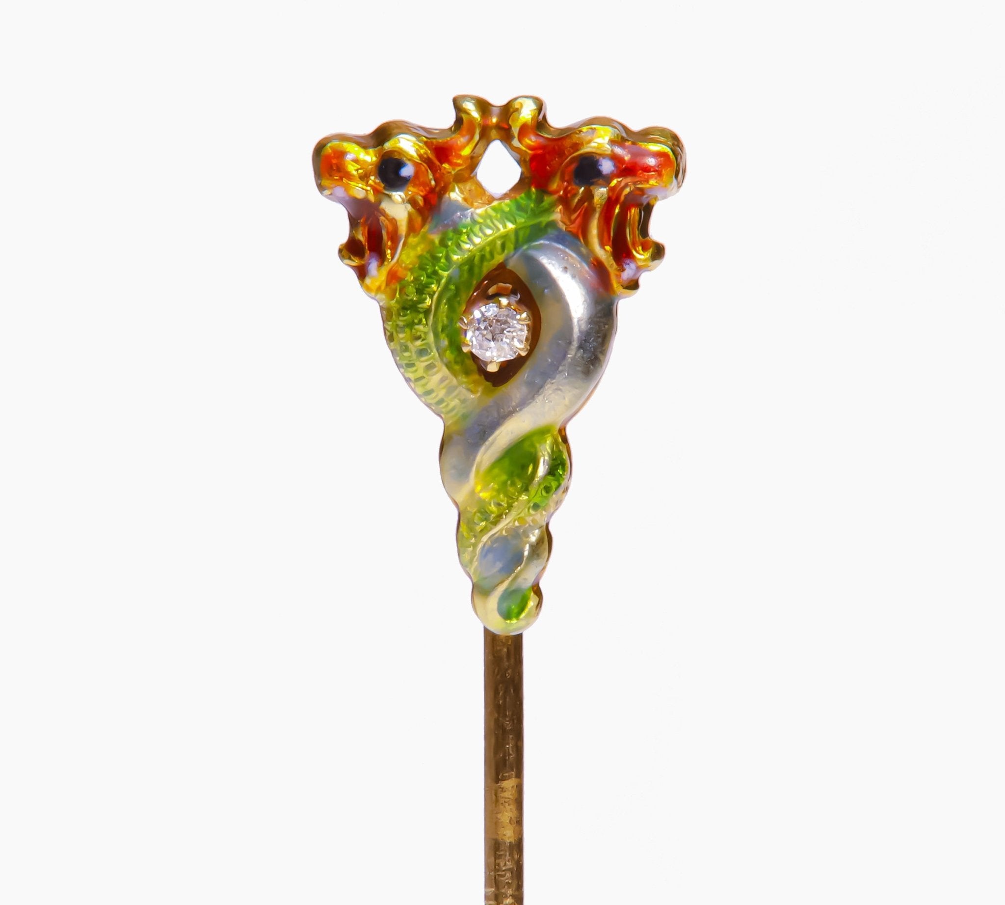 Antique Gold Enamel Diamond Griffin Stick Pin