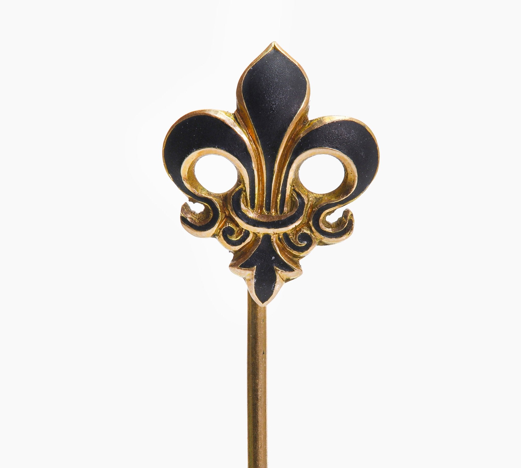 Antique Gold Enamel Fleur-de-Lis Stick Pin
