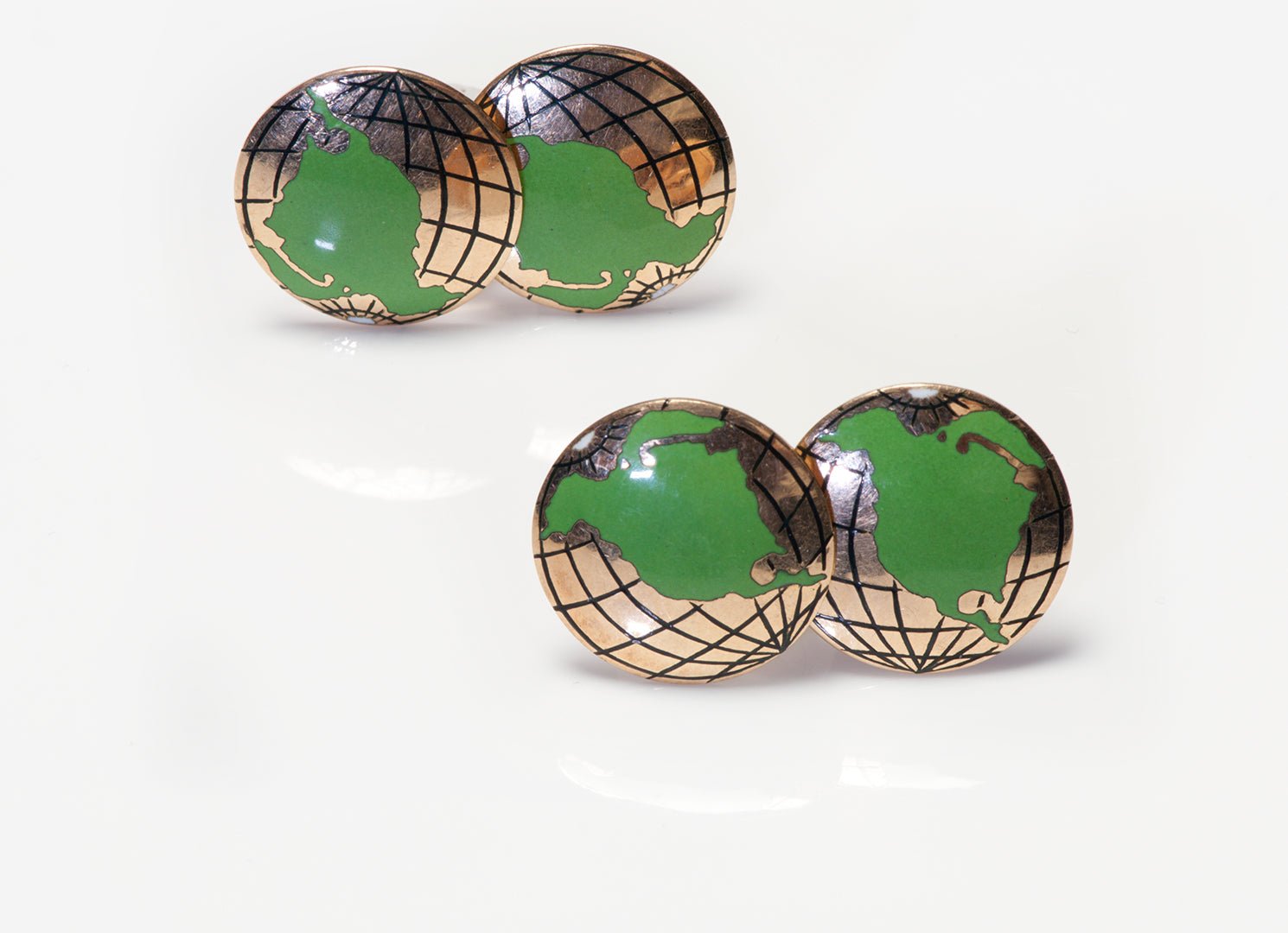 Antique Gold Enamel Globe Map Cufflinks