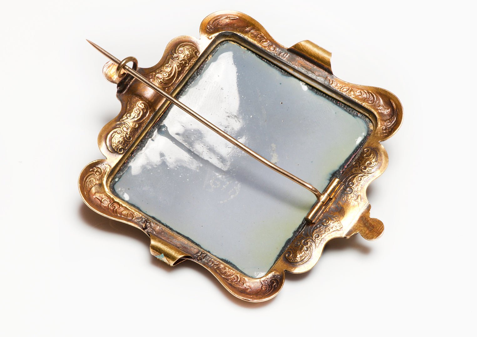 Antique Gold Enamel Painting Brooch