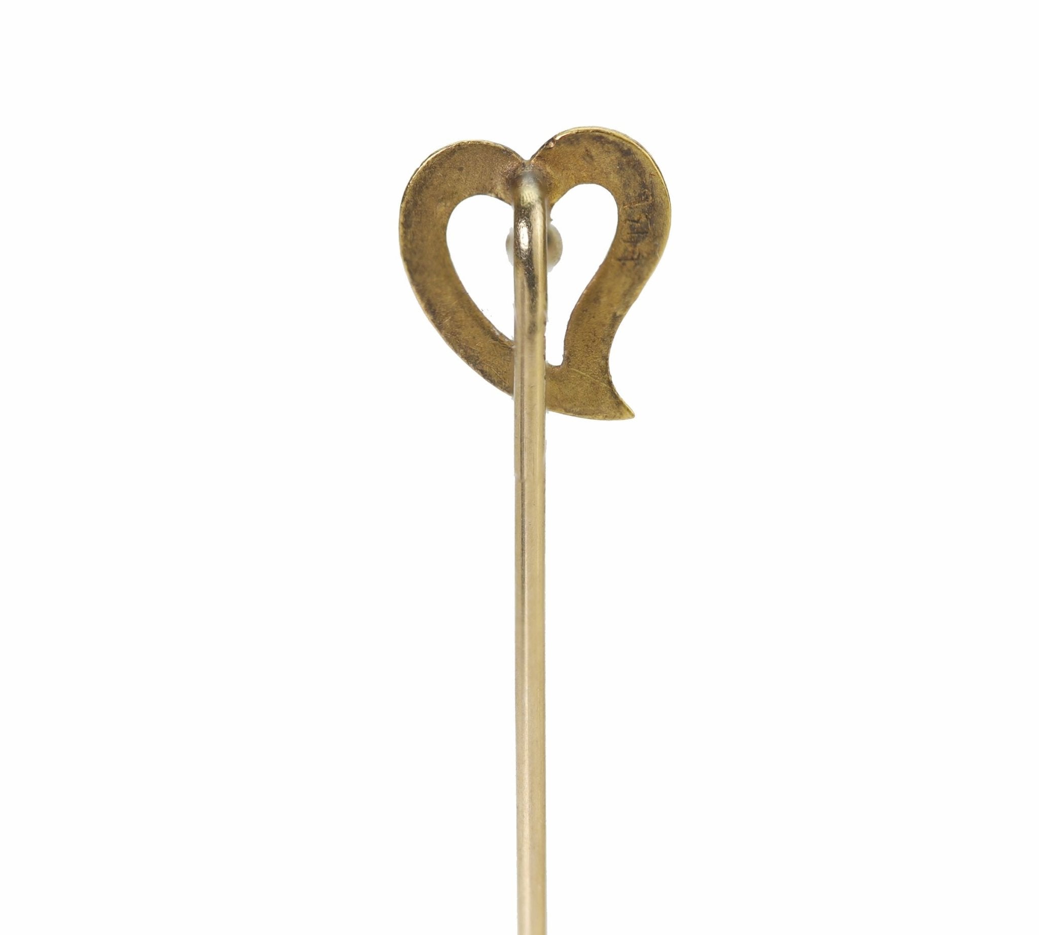 Antique Gold Enamel Pearl Heart Stick Pin