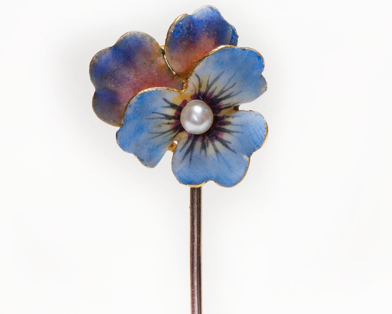 Antique Gold Enamel Pearl Pansy Stick Pin