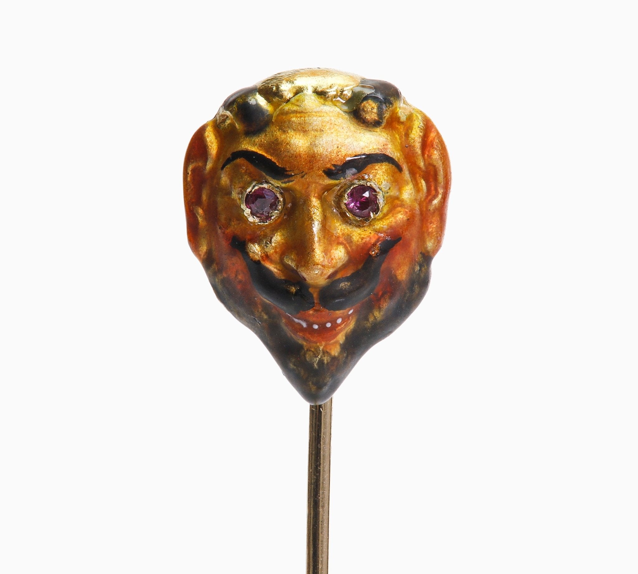 Antique Gold Enamel Ruby Satyr Stick Pin