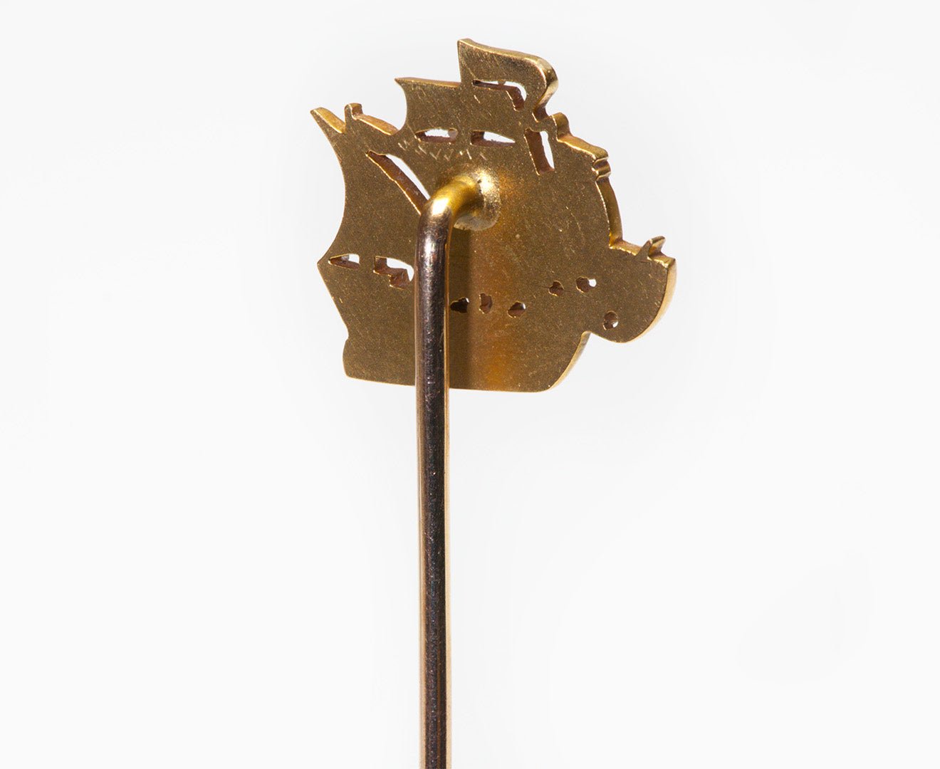 Antique Gold Enamel Ship Stick Pin
