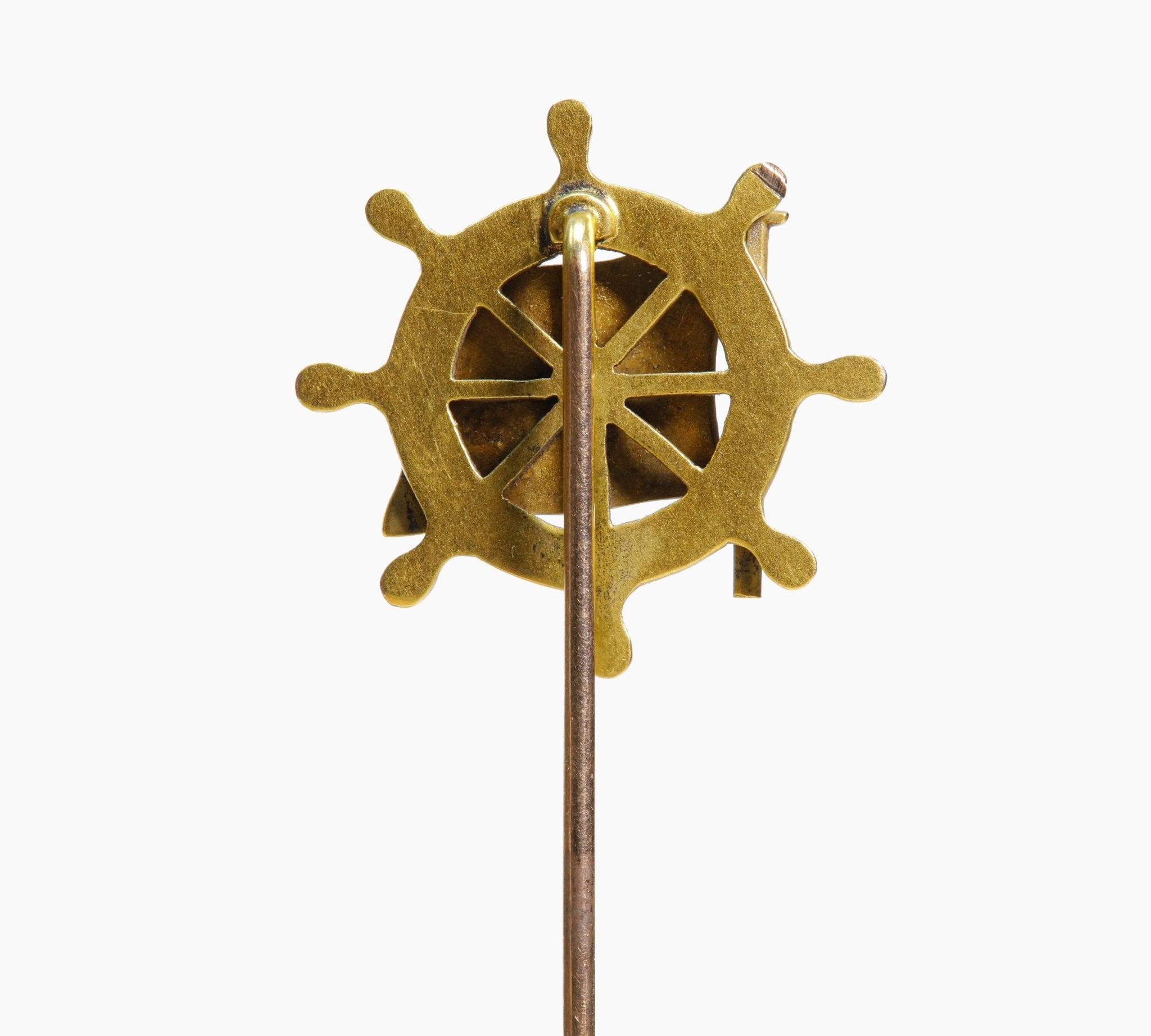Antique Gold Enamel US Flag Ship's Wheel Stick Pin