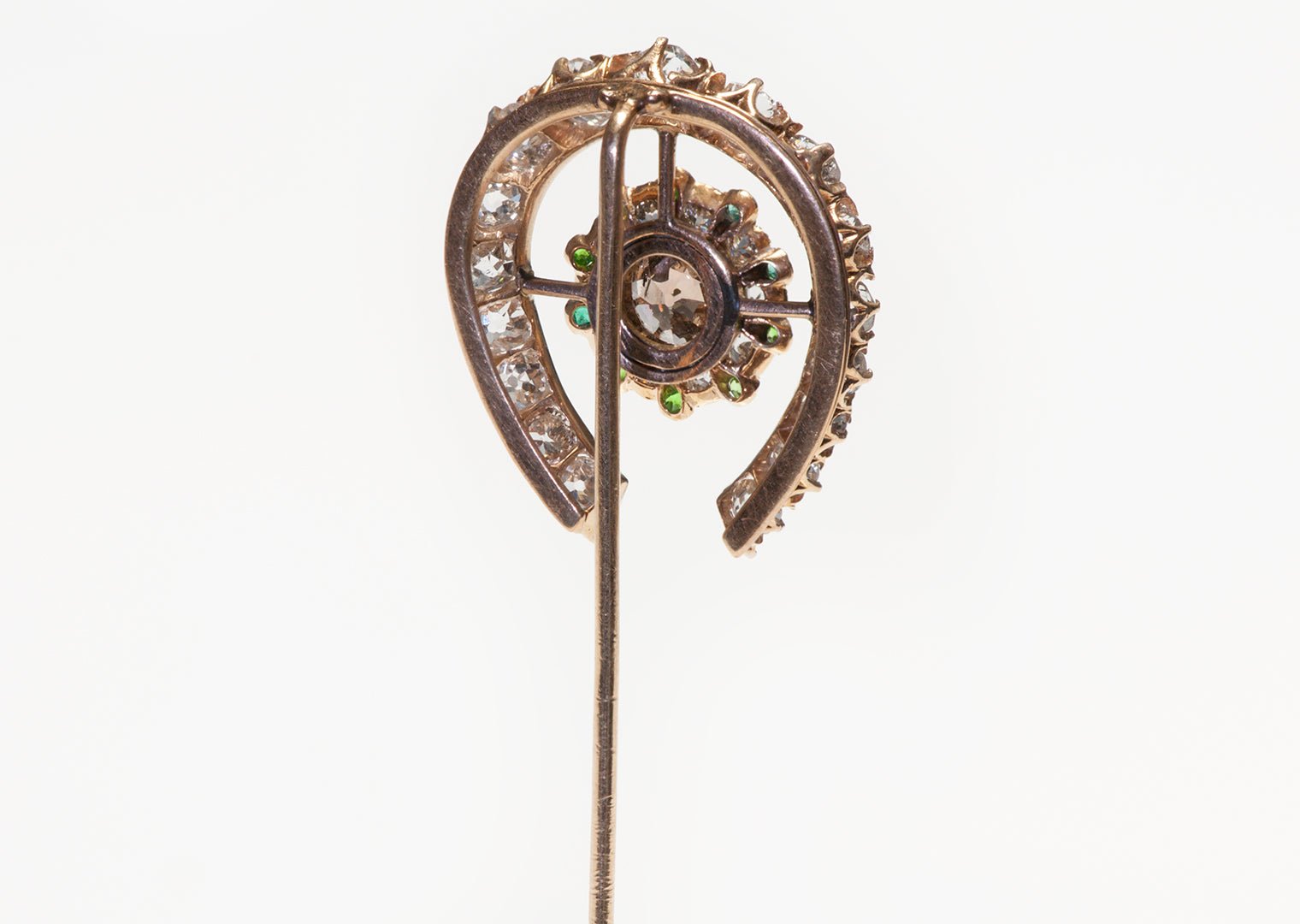Antique Gold Fancy Brown Diamond & Old Mine Diamond Horseshoe Stick Pin