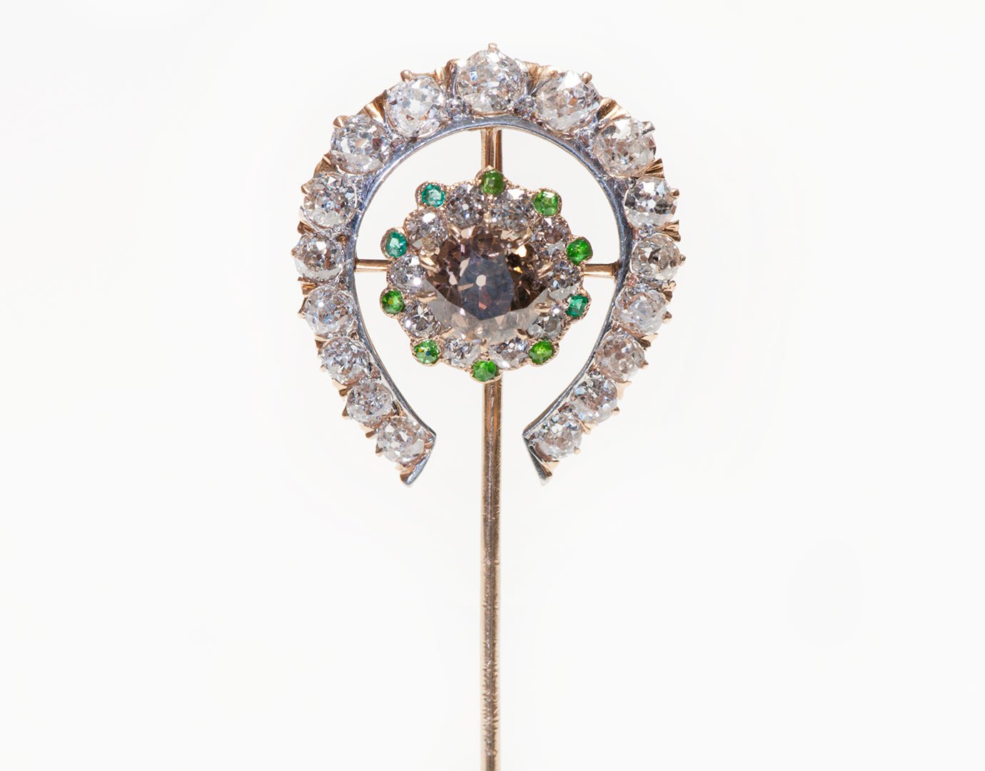 Antique Gold Fancy Brown Diamond & Old Mine Diamond Horseshoe Stick Pin