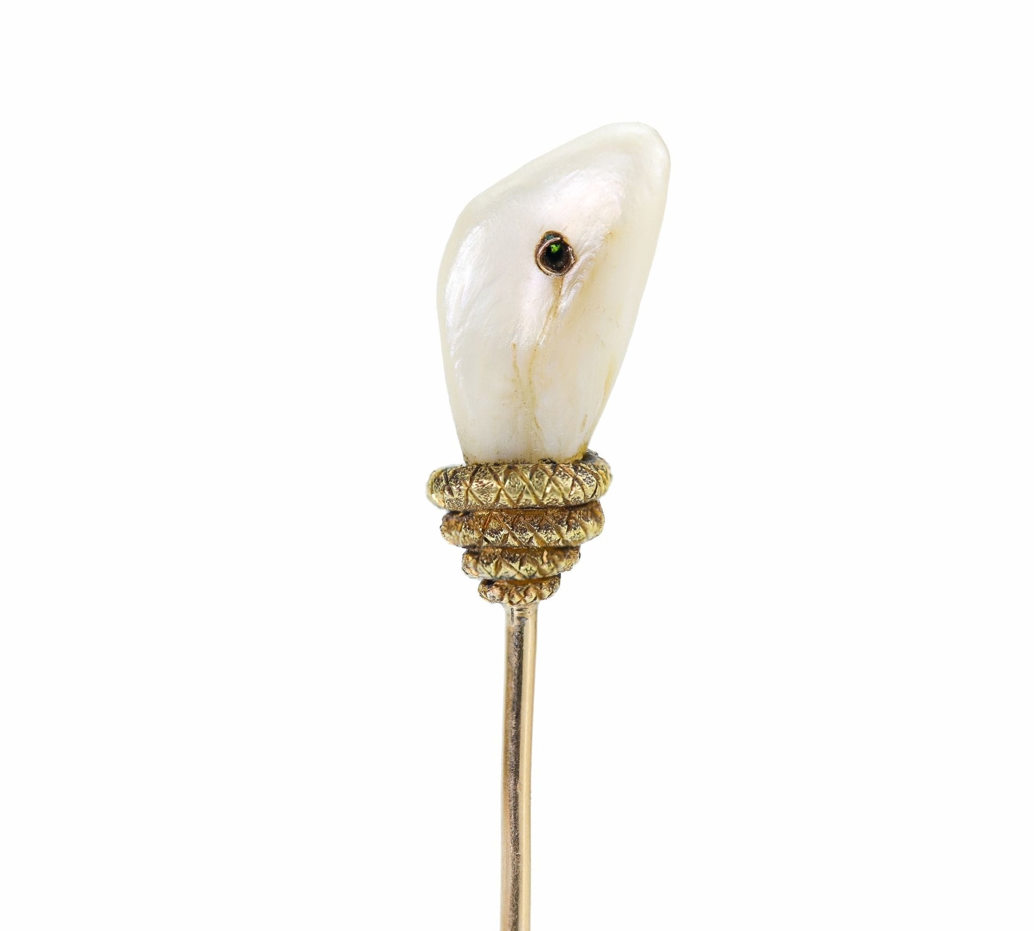 Antique Gold Freshwater Pearl Demantoid Snake Stick Pin