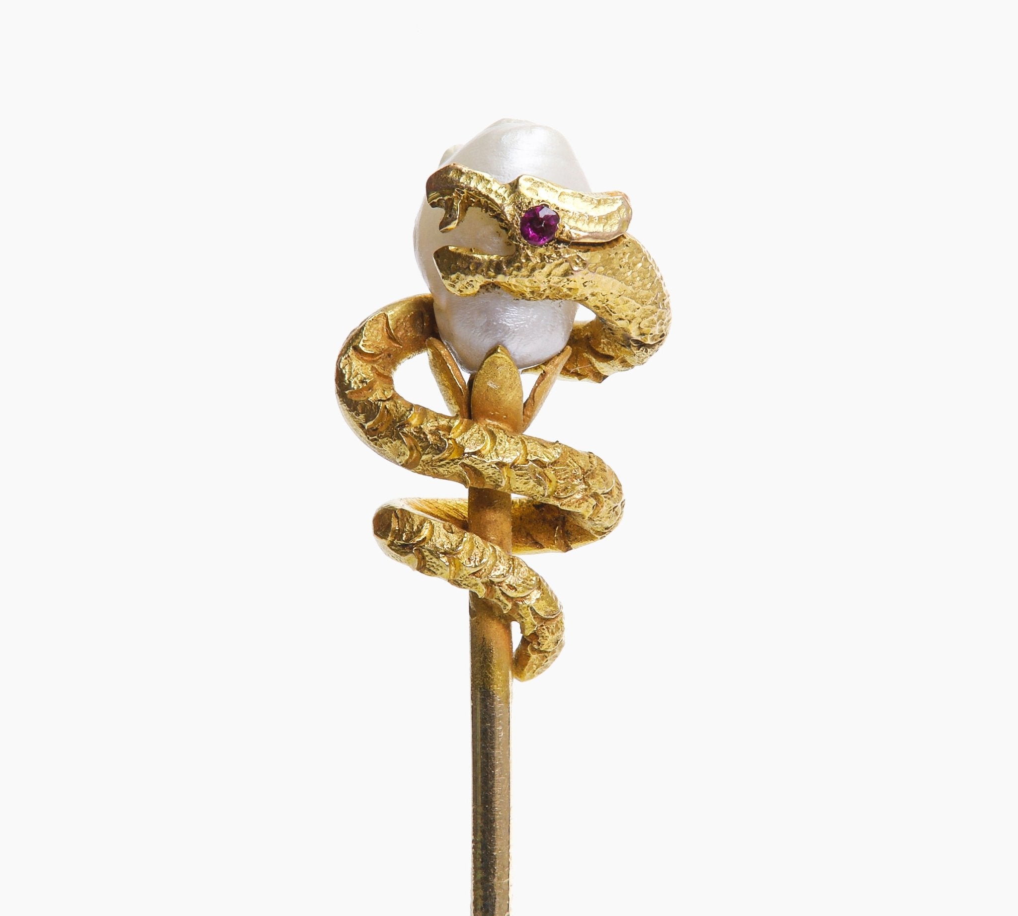 Antique Gold Freshwater Pearl Ruby Griffin Stick Pin