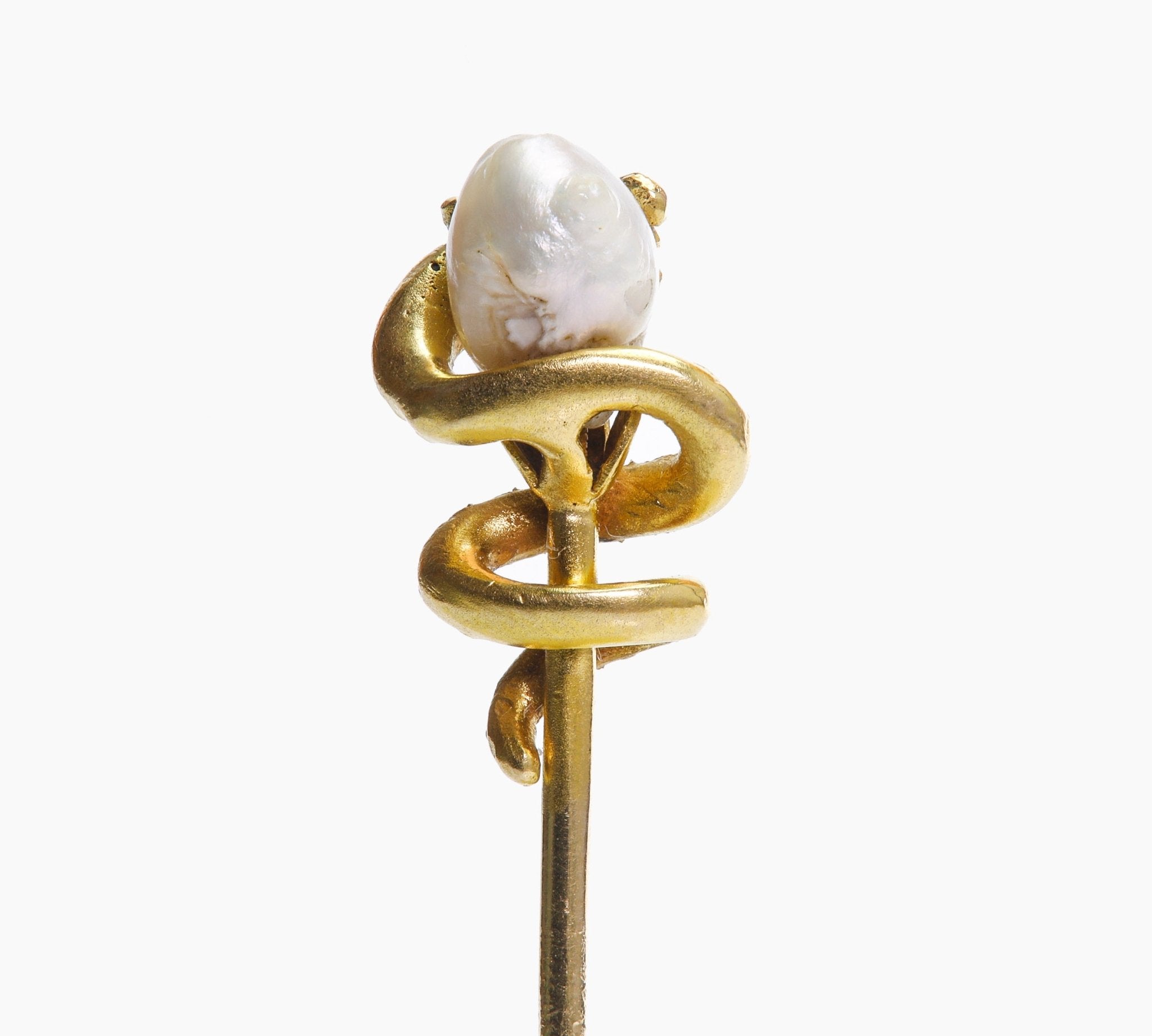 Antique Gold Freshwater Pearl Ruby Griffin Stick Pin