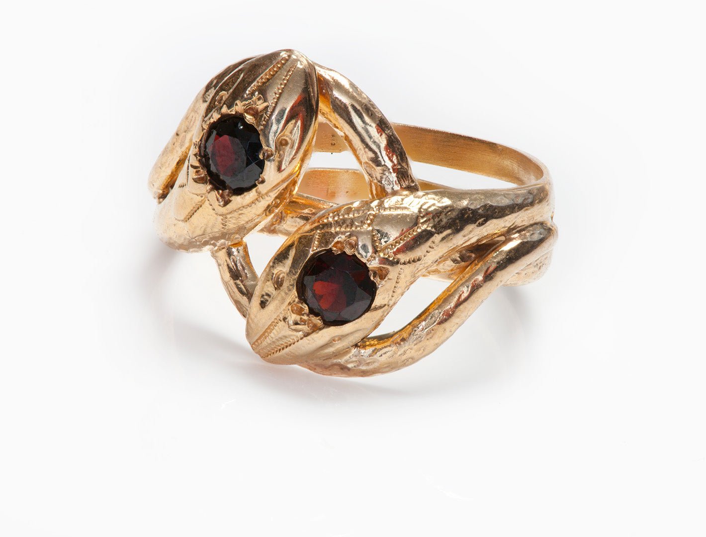 Antique Gold Garnet Snake Ring