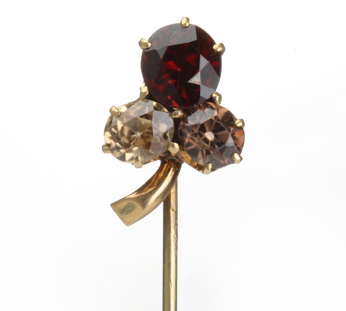 Antique Gold Garnet Zircon Clover Stick Pin