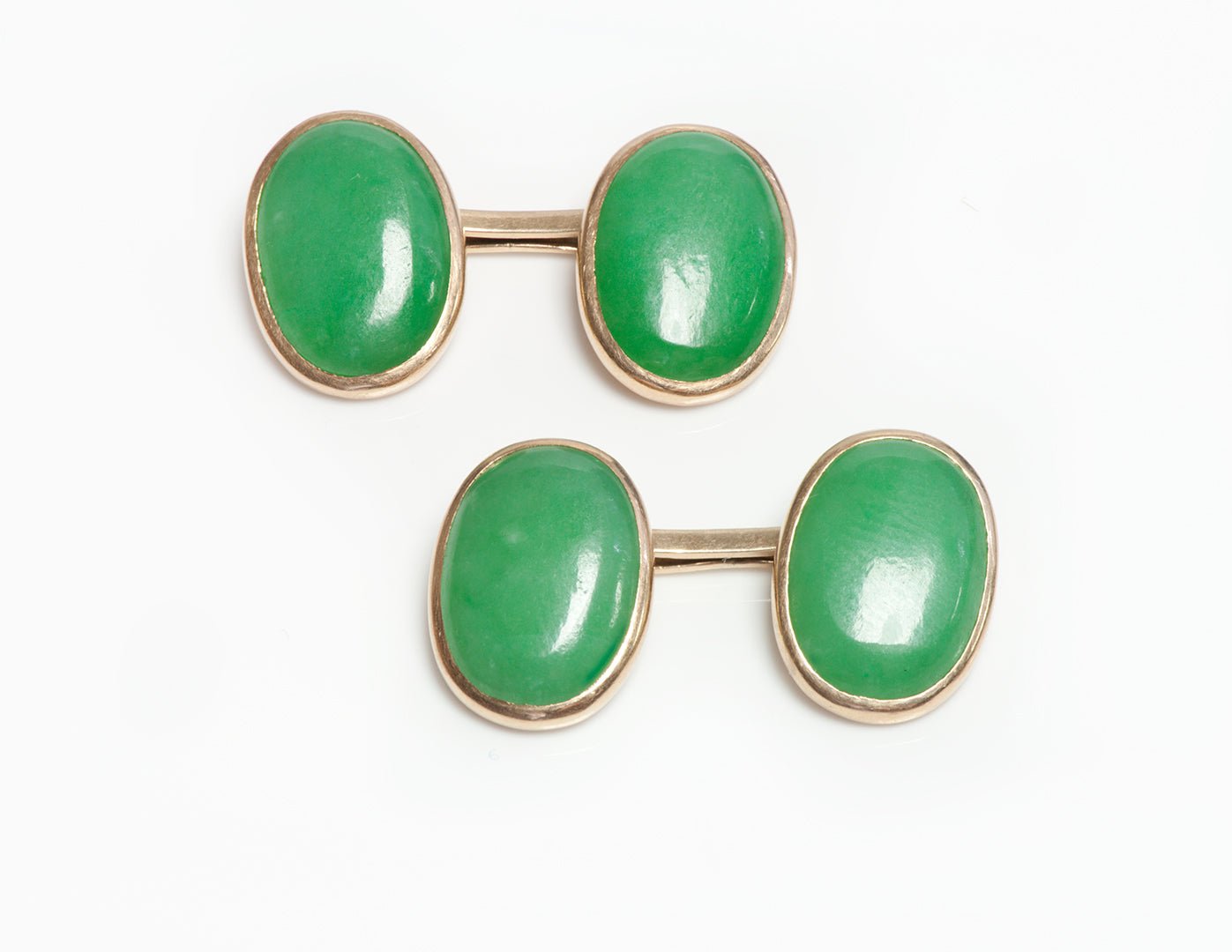 Antique Gold GIA Certified Natural Untreated Translucent Jadeite Jade Cufflinks