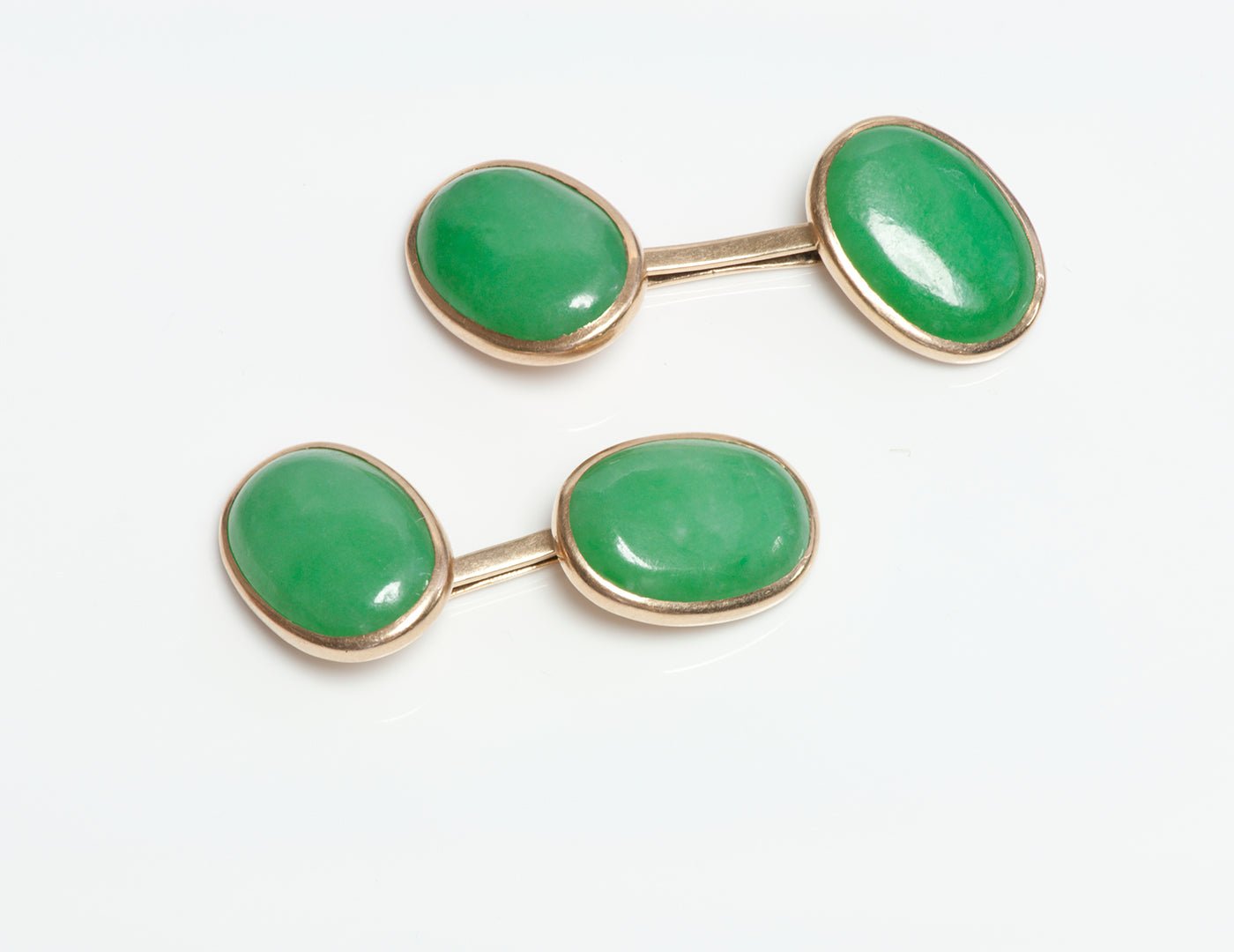 Antique Gold GIA Certified Natural Untreated Translucent Jadeite Jade Cufflinks