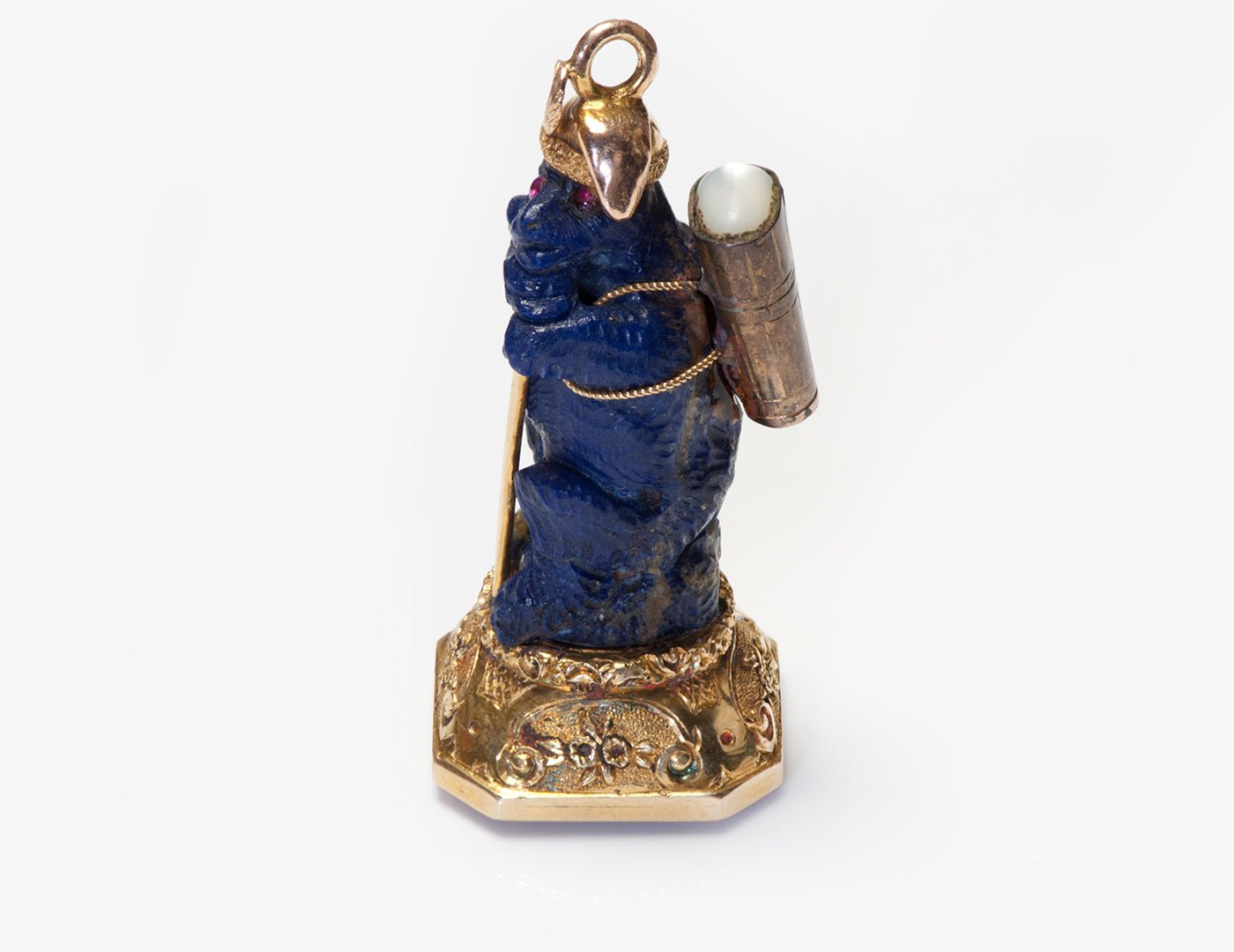 Antique Gold Lapis Bear Carnelian Pearl Fob Seal