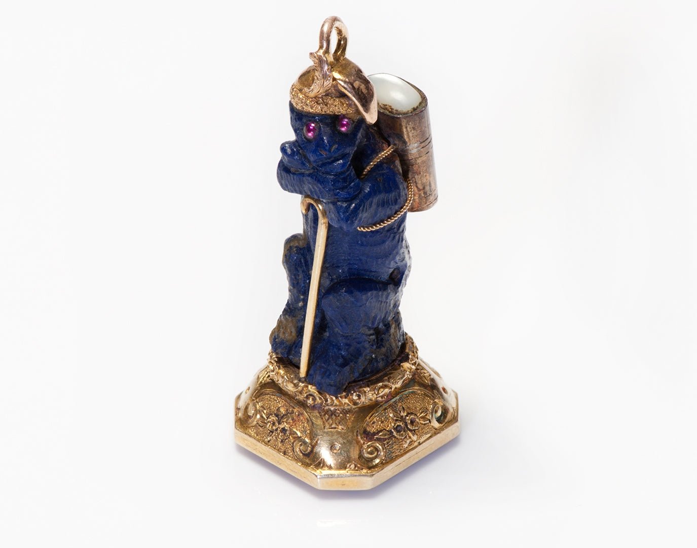 Antique Gold Lapis Bear Carnelian Pearl Fob Seal
